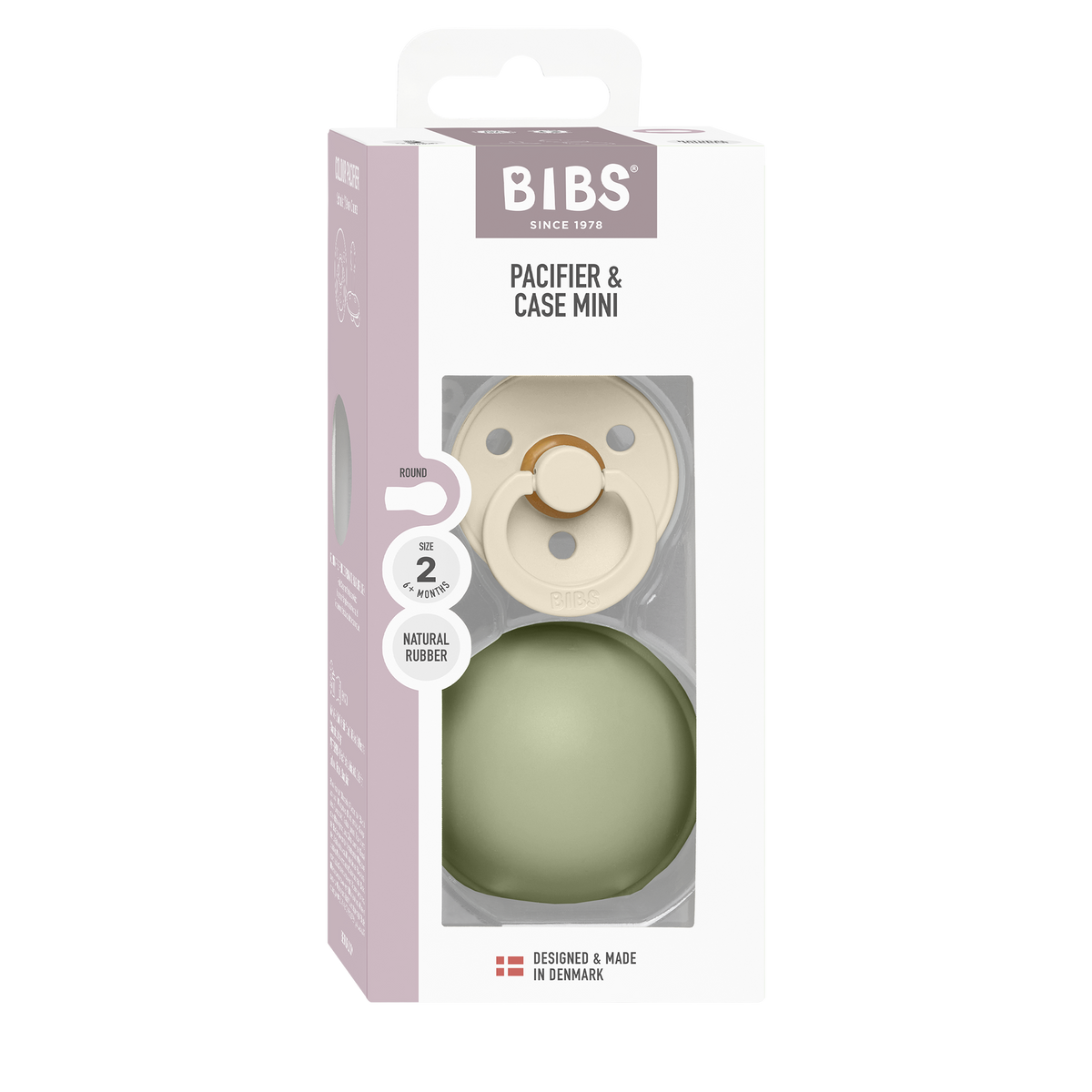 Gnash BIBS Colour Pacifier and Mini Case in ivory and sage, soft silicone pacifier with matching protective case for babies.