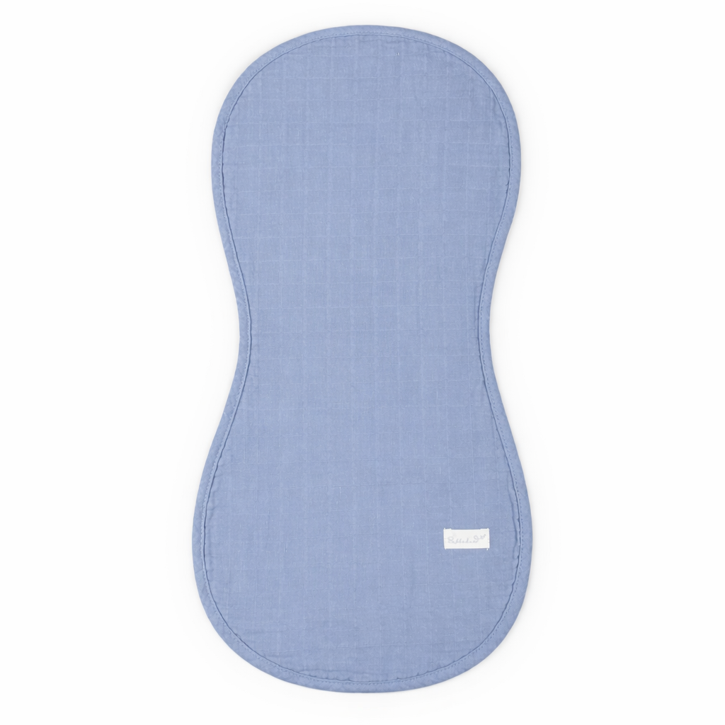 Misty Blue Bubbadue burp cloth from blankets and muslins collection, featuring soft fabric and gentle blue color for baby care.
