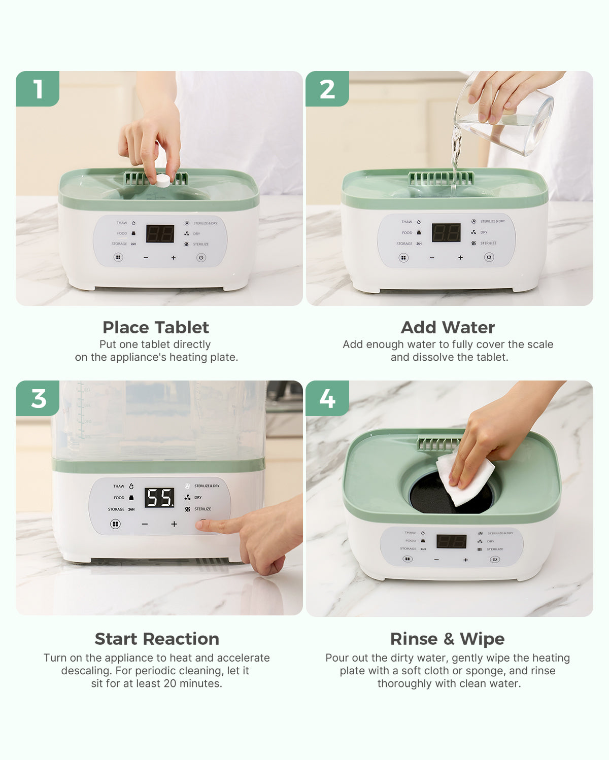 Momcozy descaling tablets how to use