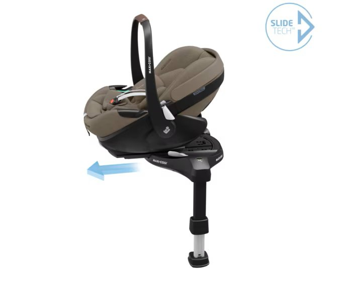 Maxi Cosi Soho Travel System with Pebble 360 Pro car seat, Sense carrycot, and FamilyFix 360 Pro slide base in Truffle color.