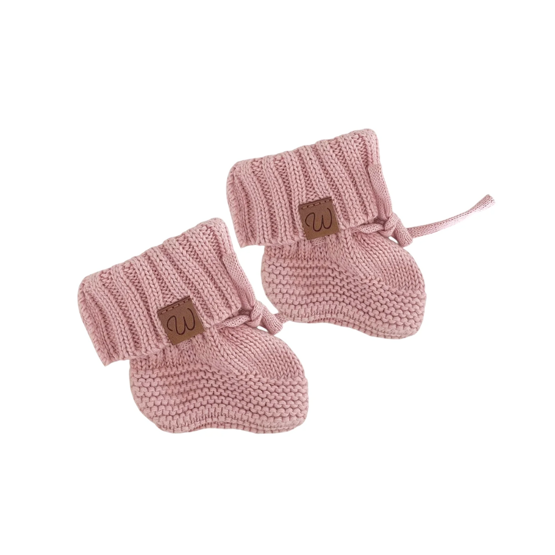 Knitted Booties (0-3 Months) - Dusty Pink - Bubbadue