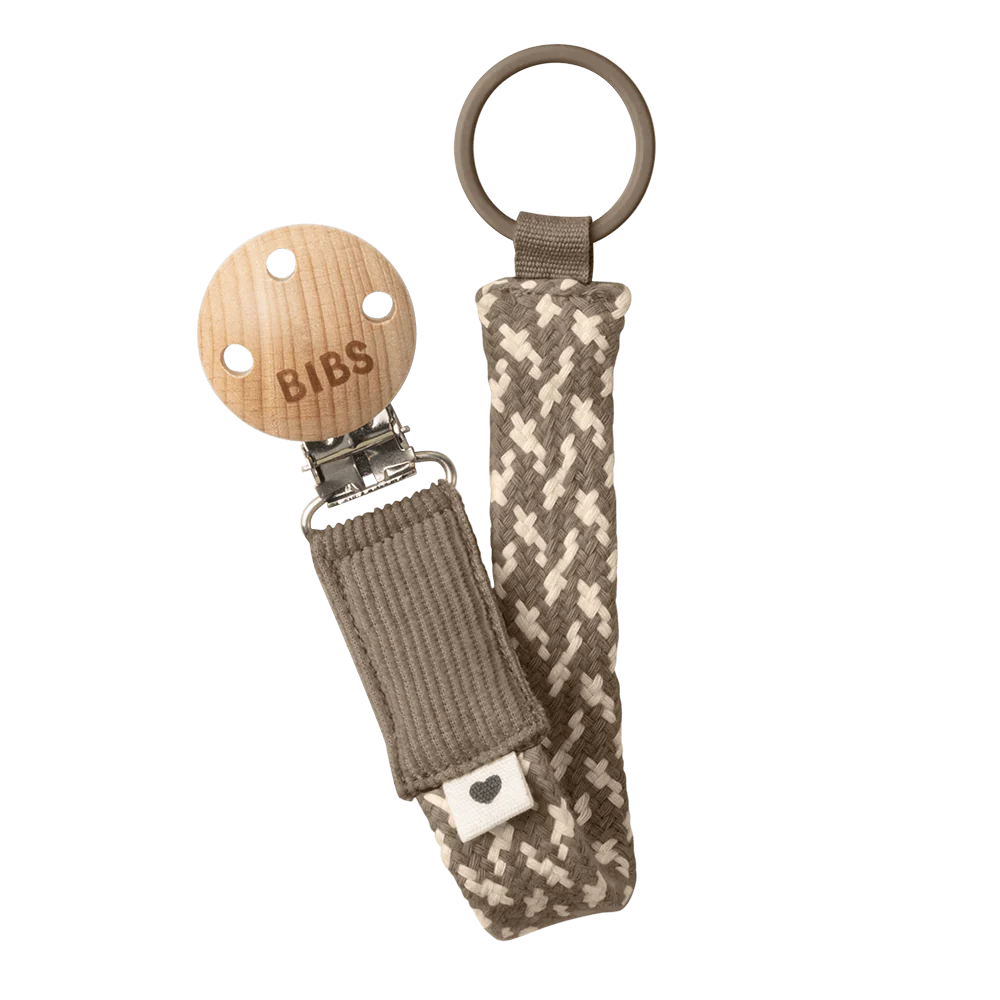 BIBS Pacifier Clip Braid - Dark Oak/Vanilla - Bubbadue