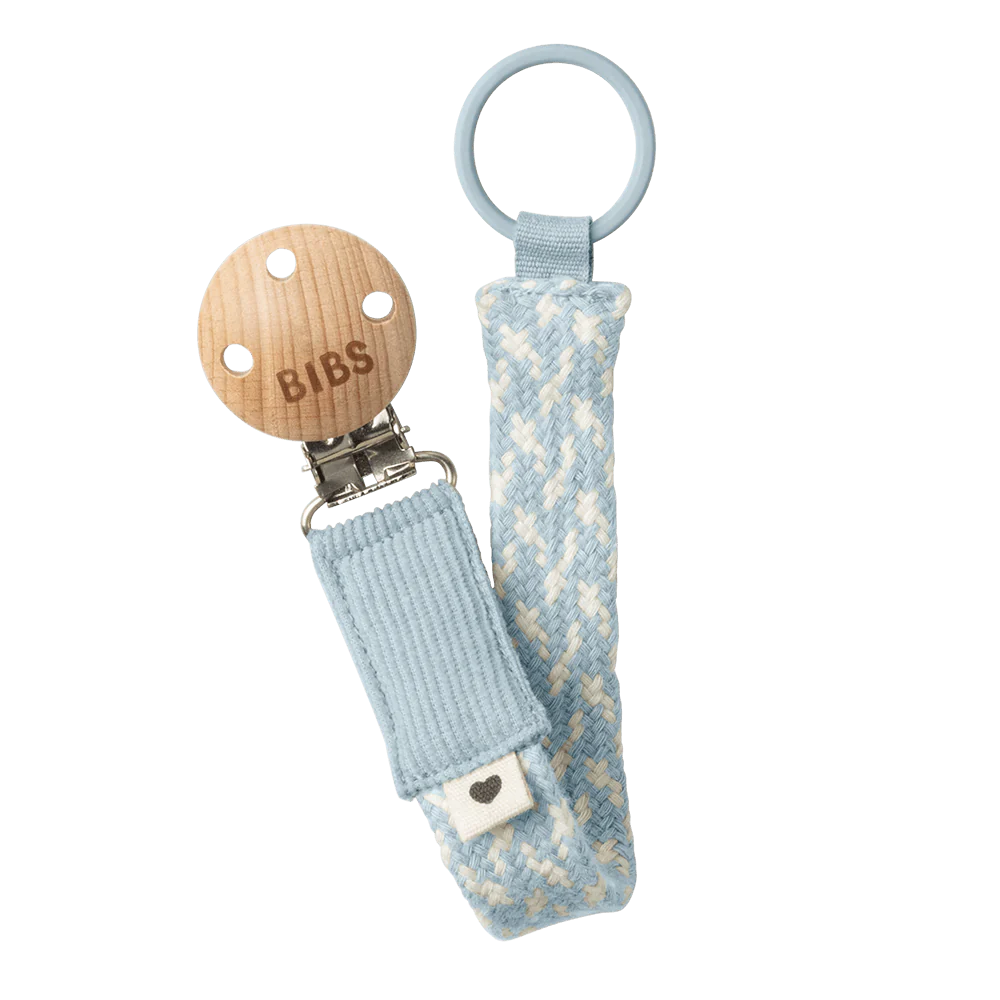BIBS Pacifier Clip Braid - Baby Blue/Ivory - Bubbadue