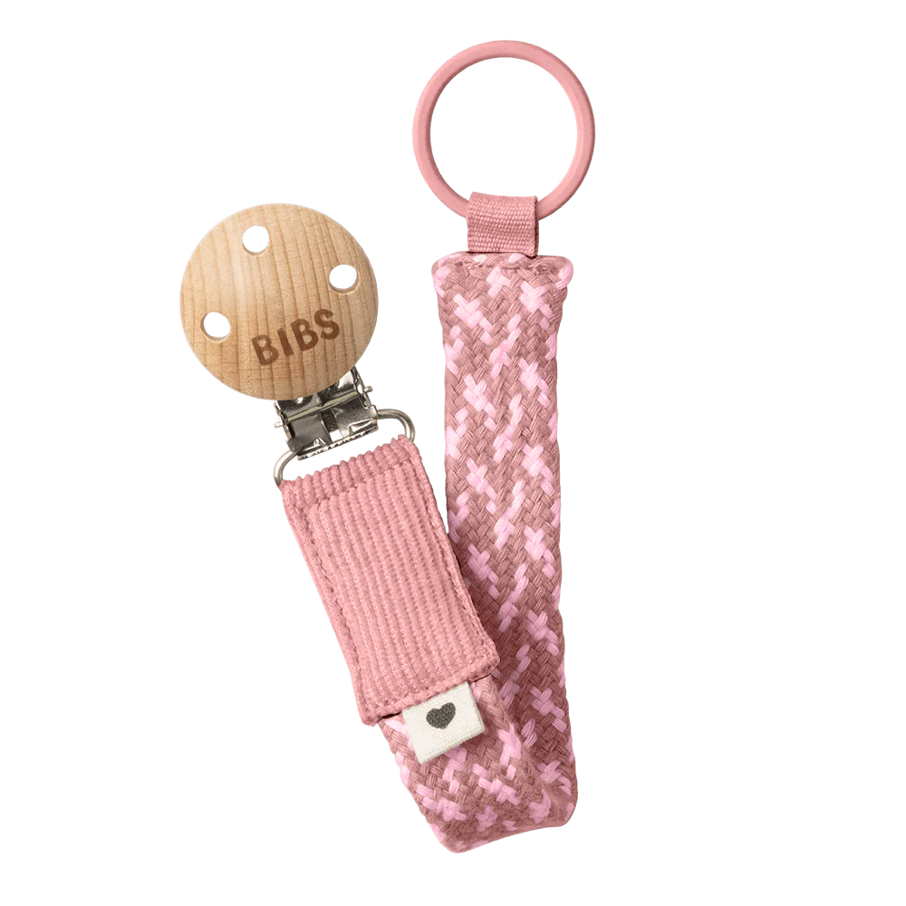 BIBS Pacifier Clip Braid - Dusty Pink/Baby Pink - Bubbadue