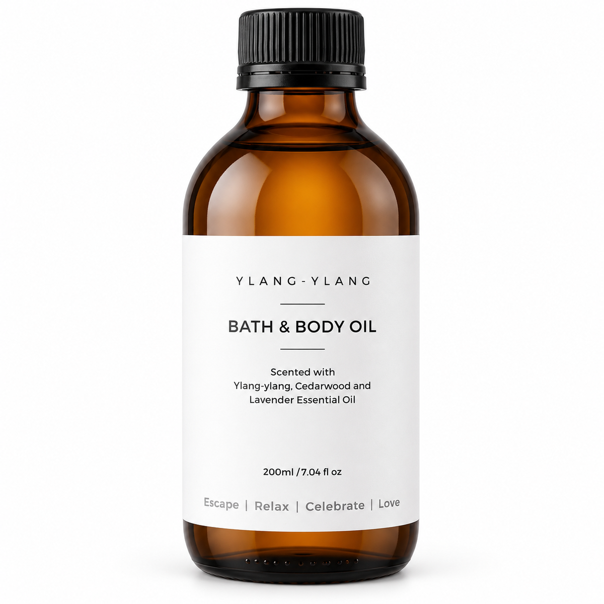 Flowers & Leaves bath and body oil bottle with flowers, leaves, and a lavender, cedarwood, and ylang-ylang scent.