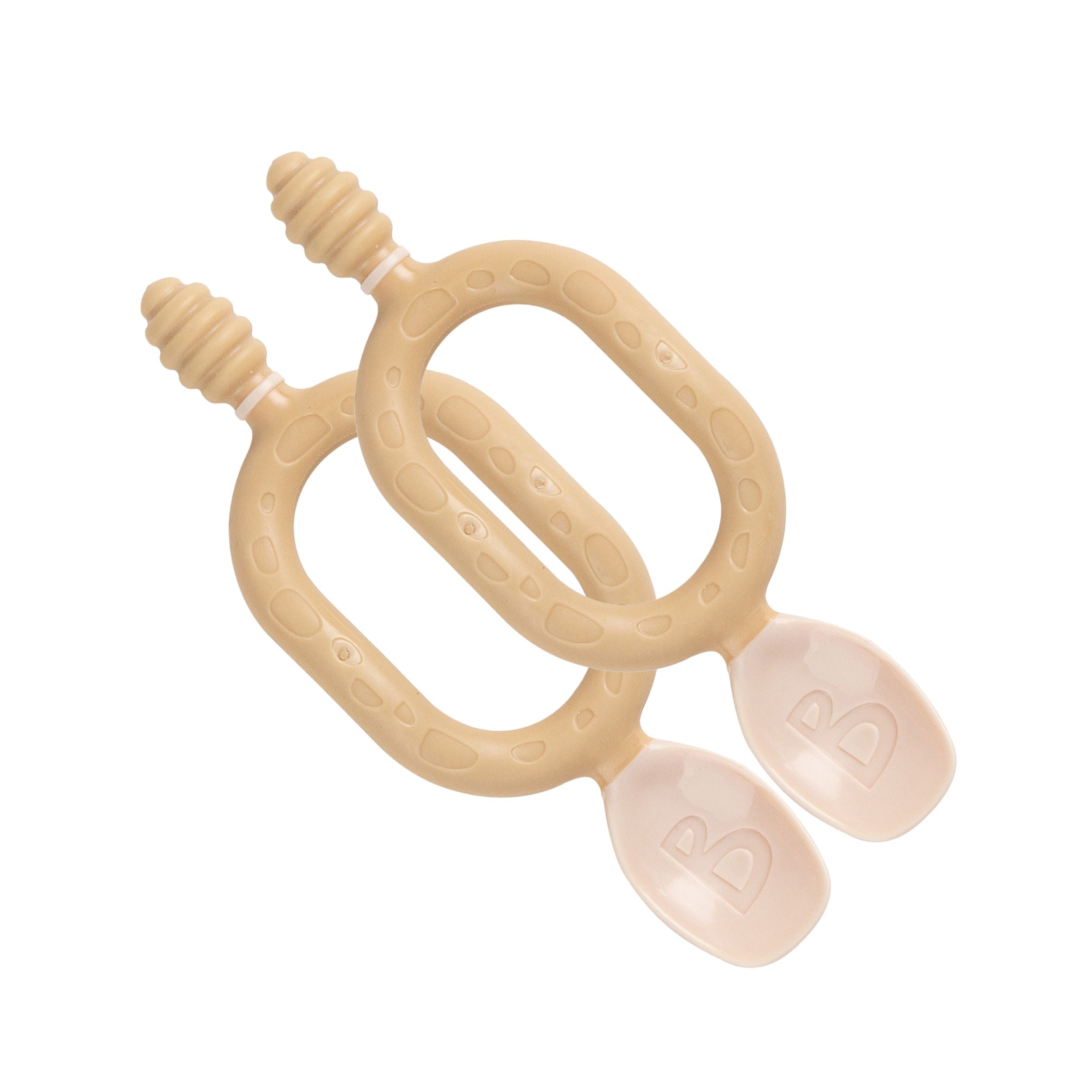 Set of two FAWN Baby Weaning Spoons by Bibado, designed for gentle feeding and easy handling for little eaters.