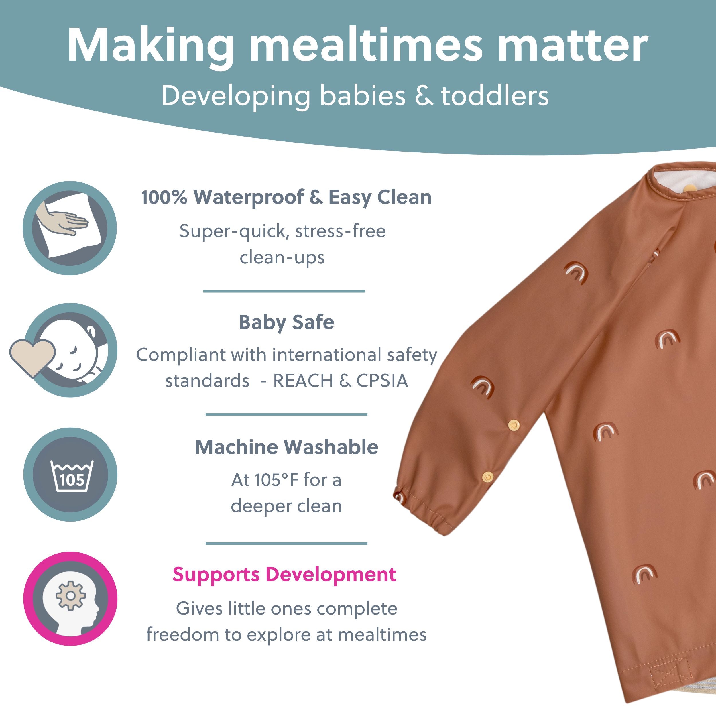 Bibado Chasing Rainbows coverall for babies, featuring colorful rainbow designs and soft fabric, perfect for everyday wear.