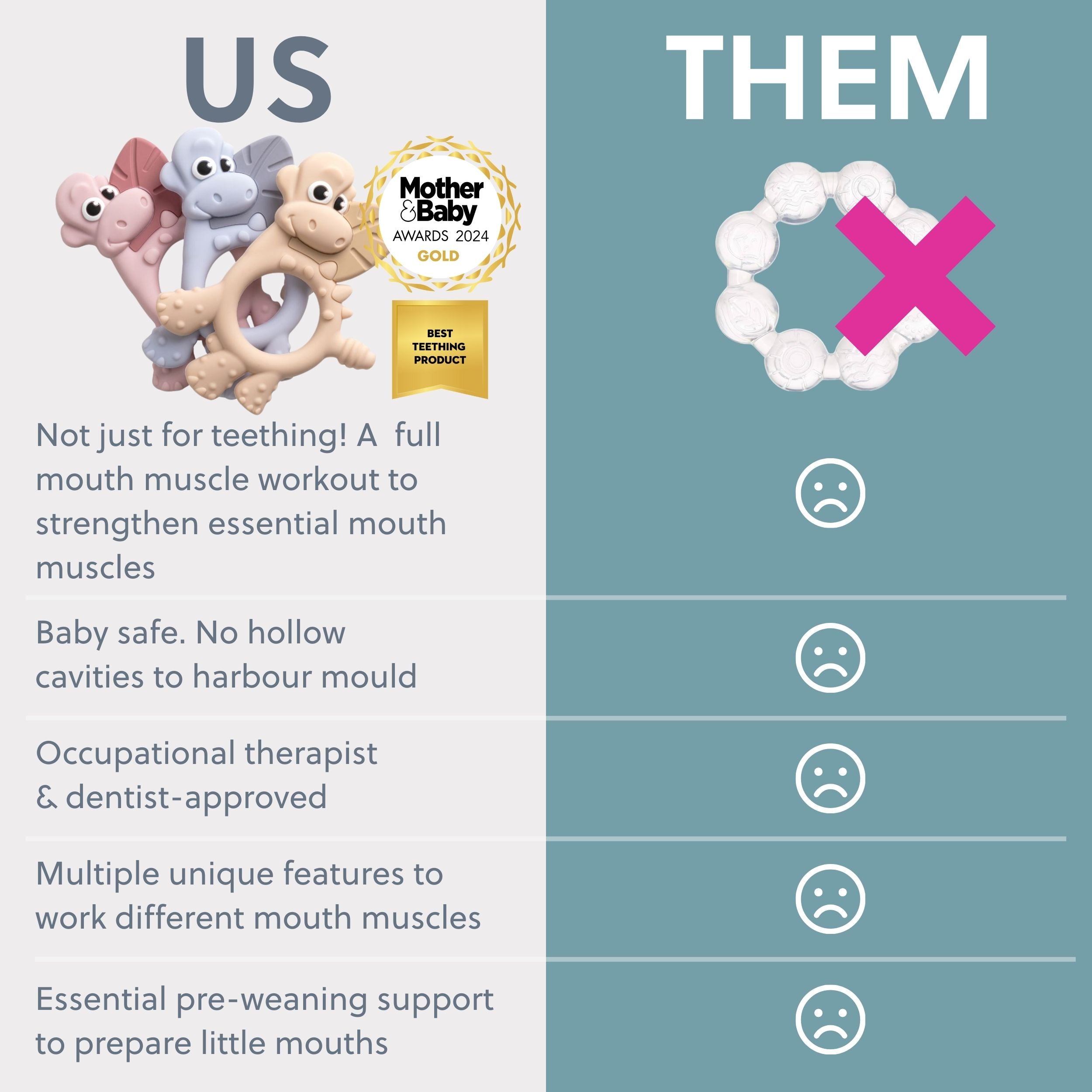 Bibado Dotty the Dinosaur sensory teether with mist feature, soft textured dinosaur toy for babies' teething comfort.