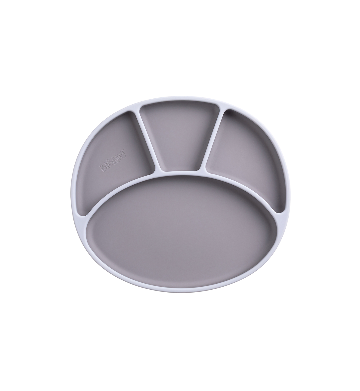 Bibado Mealtime Set in Mist color, including a bib, placemat, and utensils, designed for young children’s mealtime convenience.