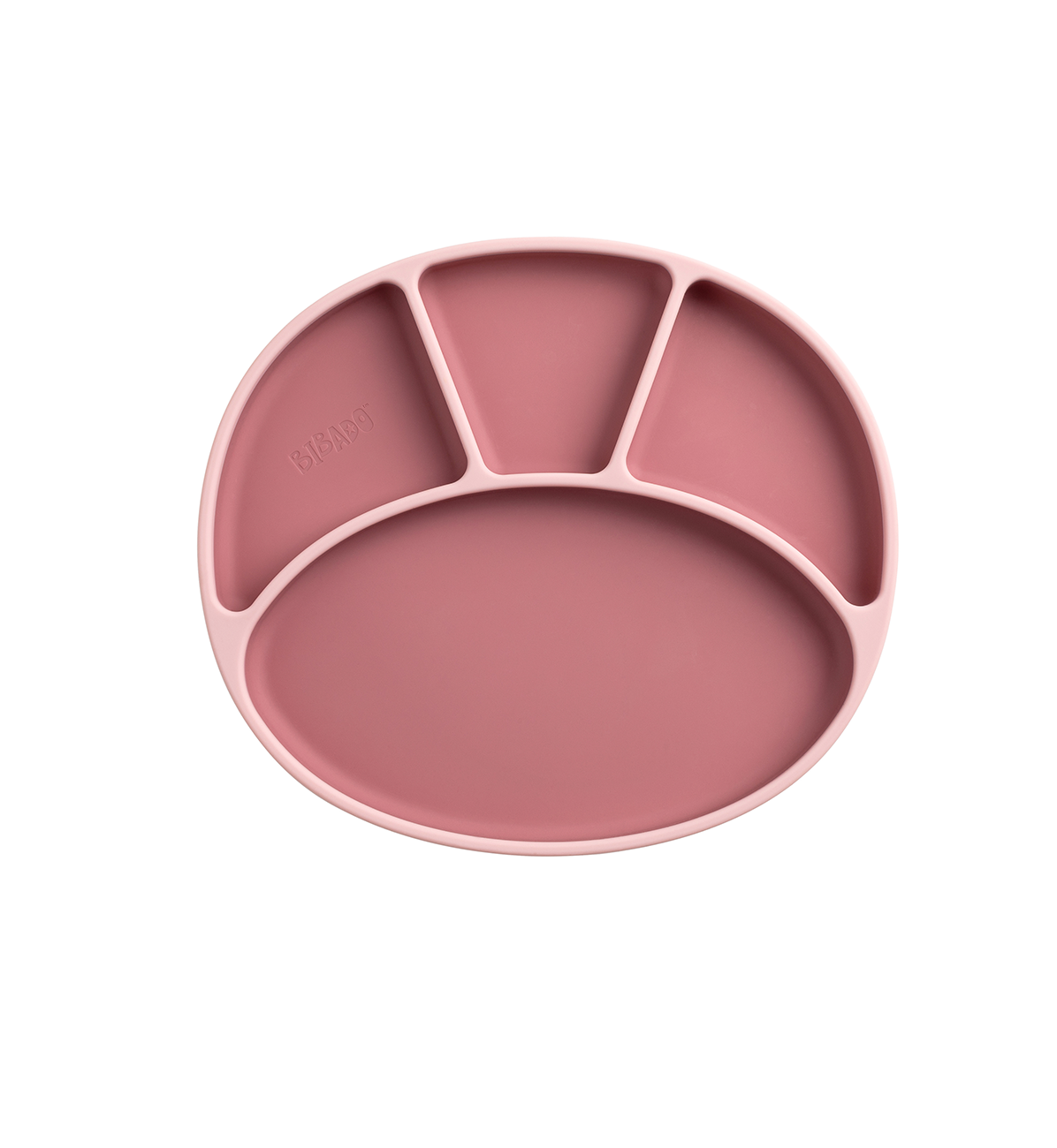 Bibado silicone suction divider plate in blush color, designed for easy mealtime organization for toddlers.