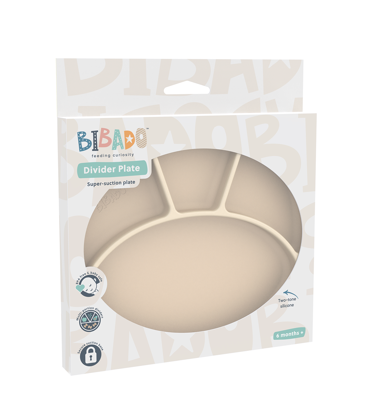 Bibado Silicone Suction Divider Plate in Fawn, featuring divided sections and a secure suction base for easy toddler mealtime use.