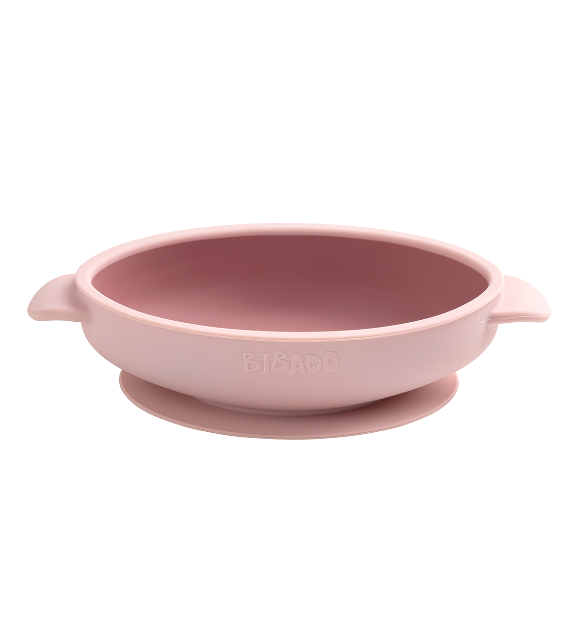 Bibado silicone suction bowl in blush color with a stable base and smooth surface, ideal for young children’s mealtime.
