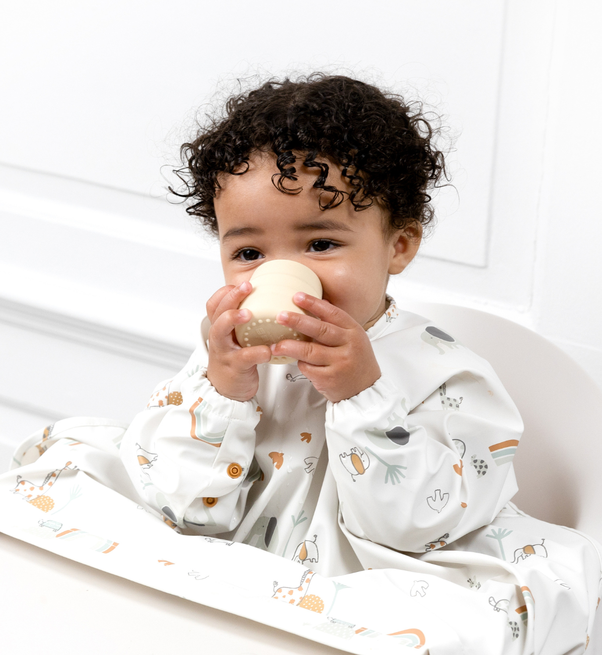 Bibado Sippit Cup 2-pack for toddlers, featuring fawn-colored silicone and spill-proof design for easy drinking.