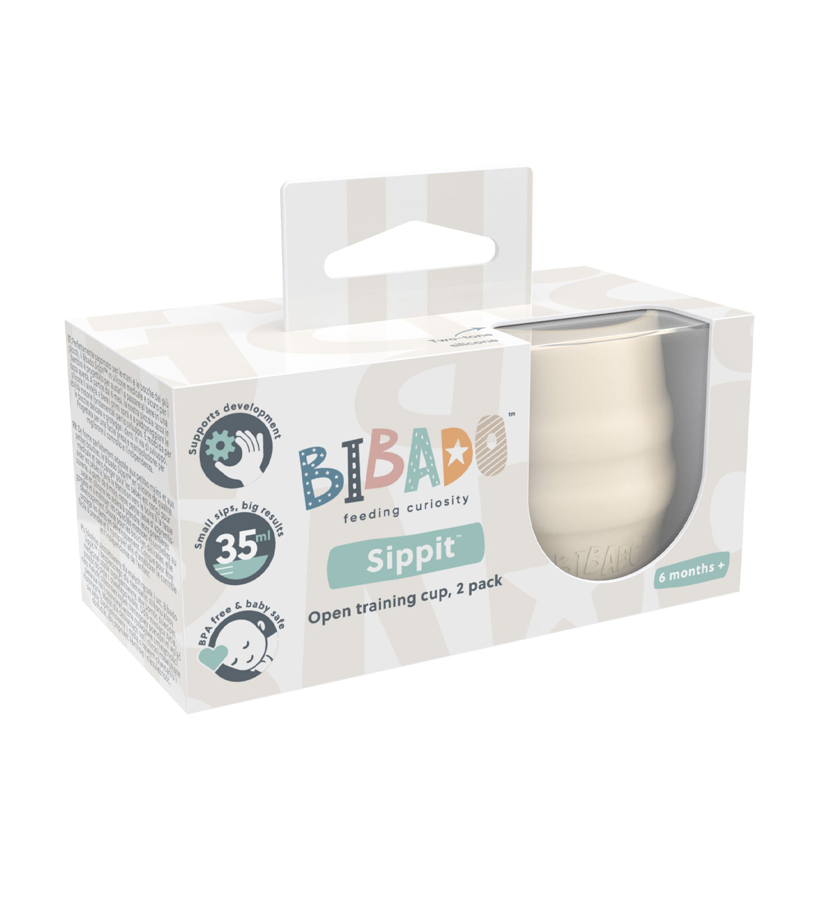 Bibado Sippit Cup 2-pack in fawn color, durable toddler drinking cups with spill-proof design and ergonomic handles.