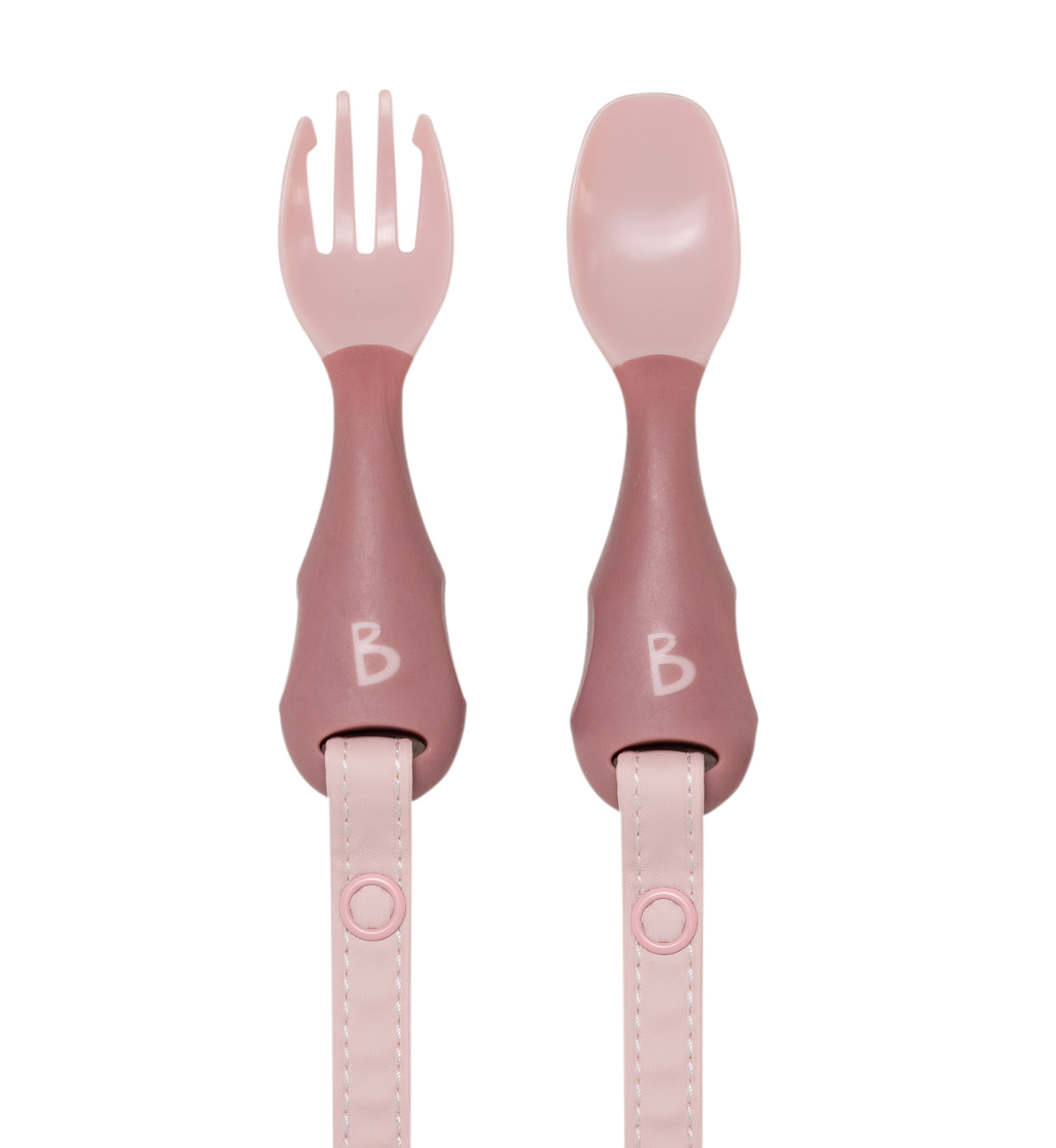 Bibado Mealtime Set in blush with bib, plate, and utensils for young children, designed for easy mealtime cleanup.