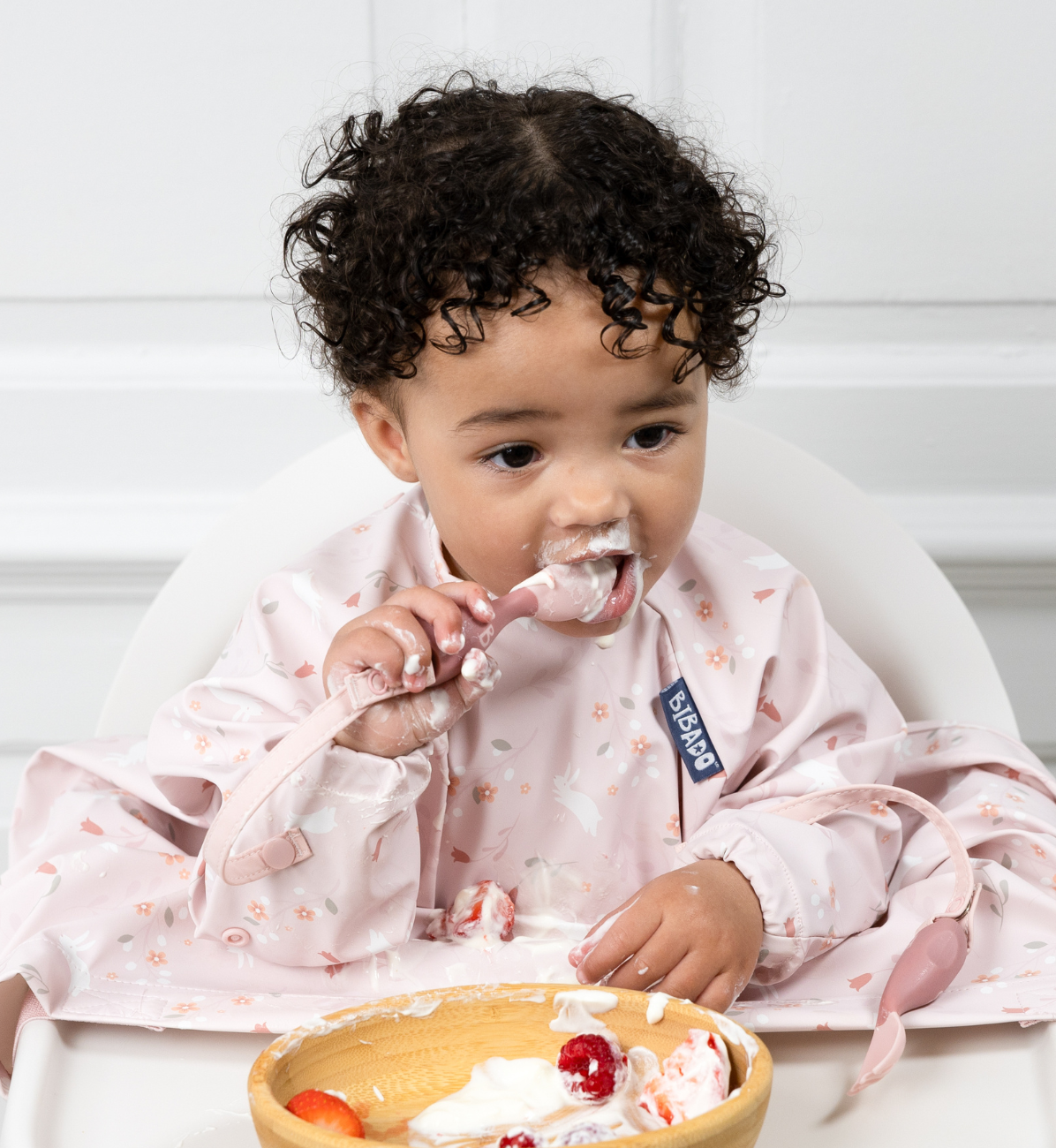 Bibado Handi Cutlery in blush color, toddler-friendly utensil set with ergonomic handles for easy self-feeding.