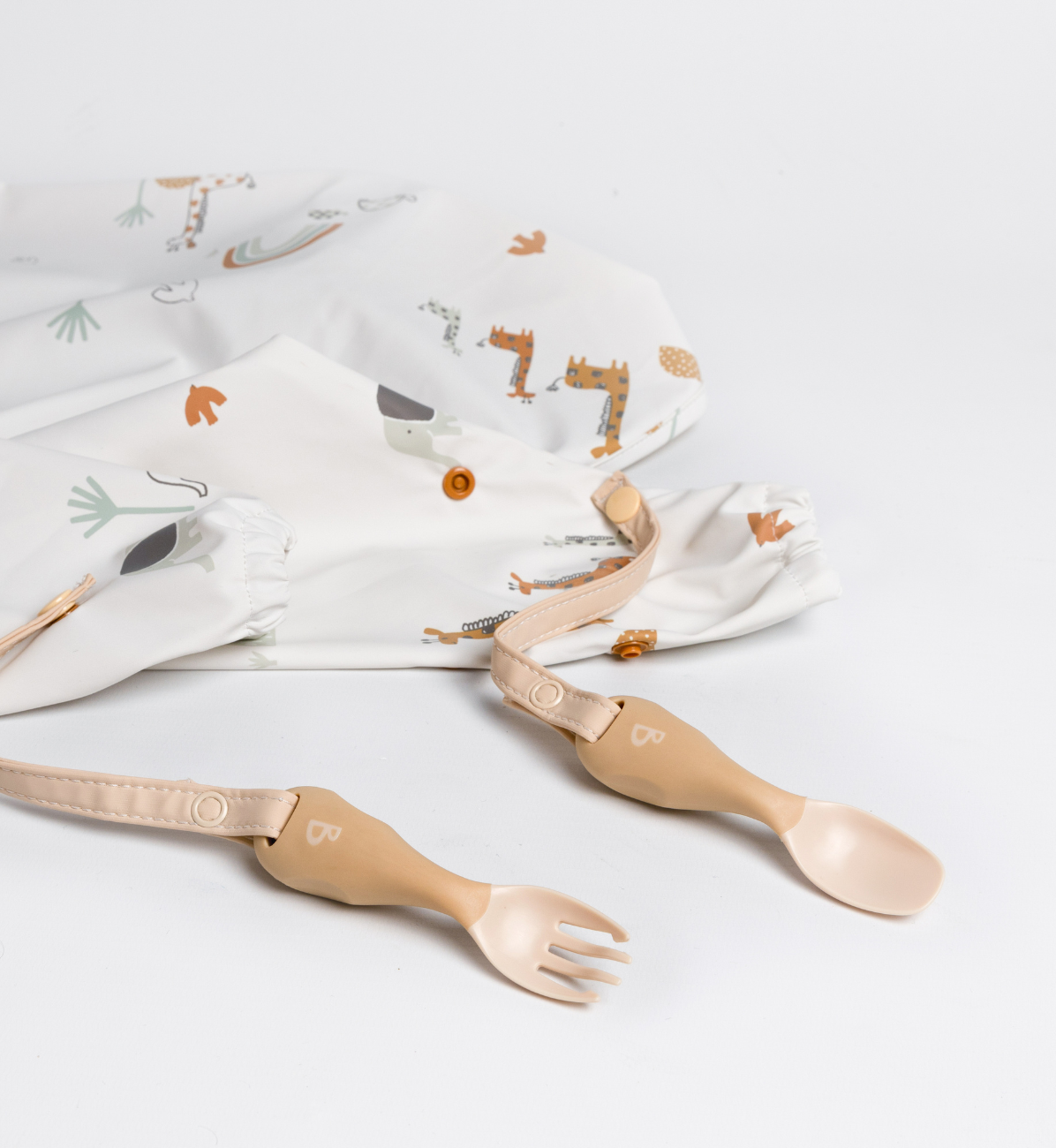 Bibado Handi Cutlery in Fawn, child-friendly utensils with ergonomic handles for easy learning and self-feeding.