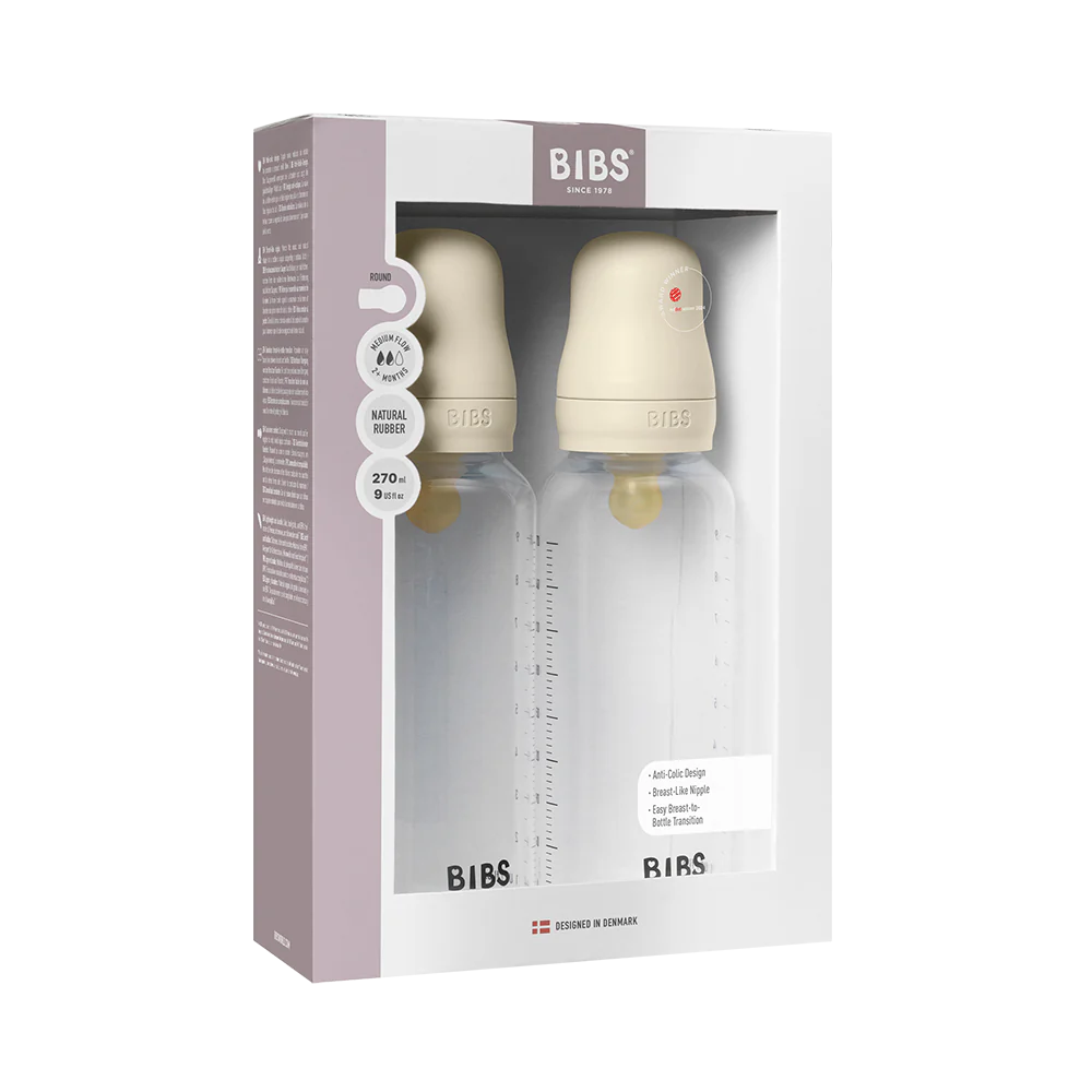 BIBS Baby Bottle Complete Set 270ml 2 Pack Latex - Ivory