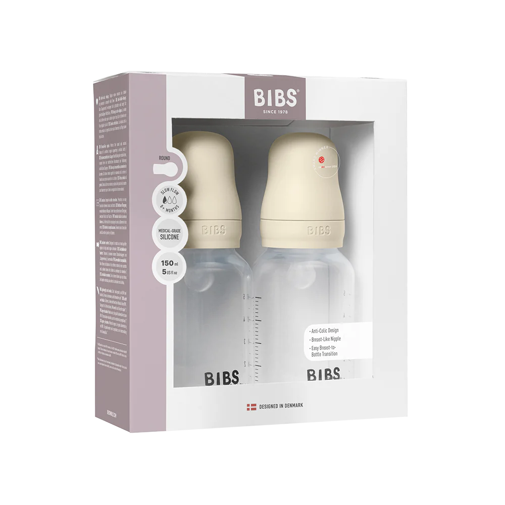 BIBS Baby Bottle Complete Set 150ml 2 Pack Silicone - Ivory