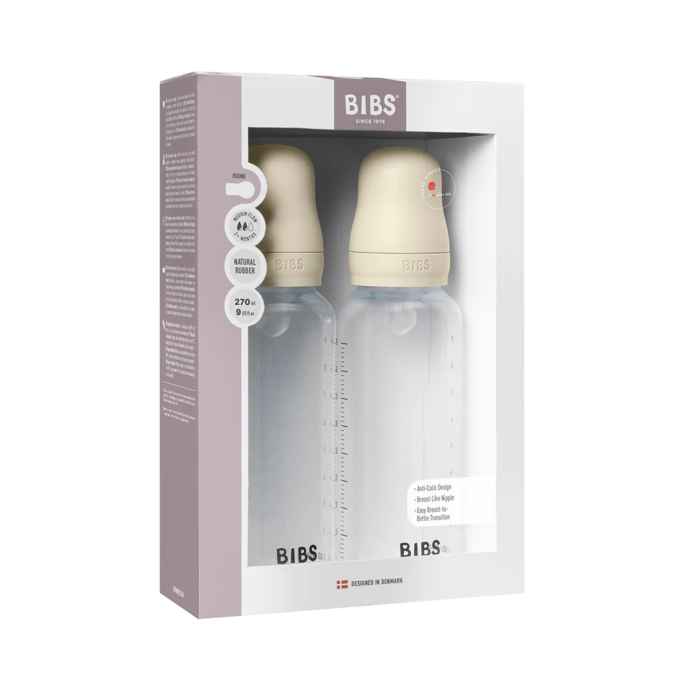 BIBS Baby Bottle Complete Set 270ml 2 Pack Silicone - Ivory