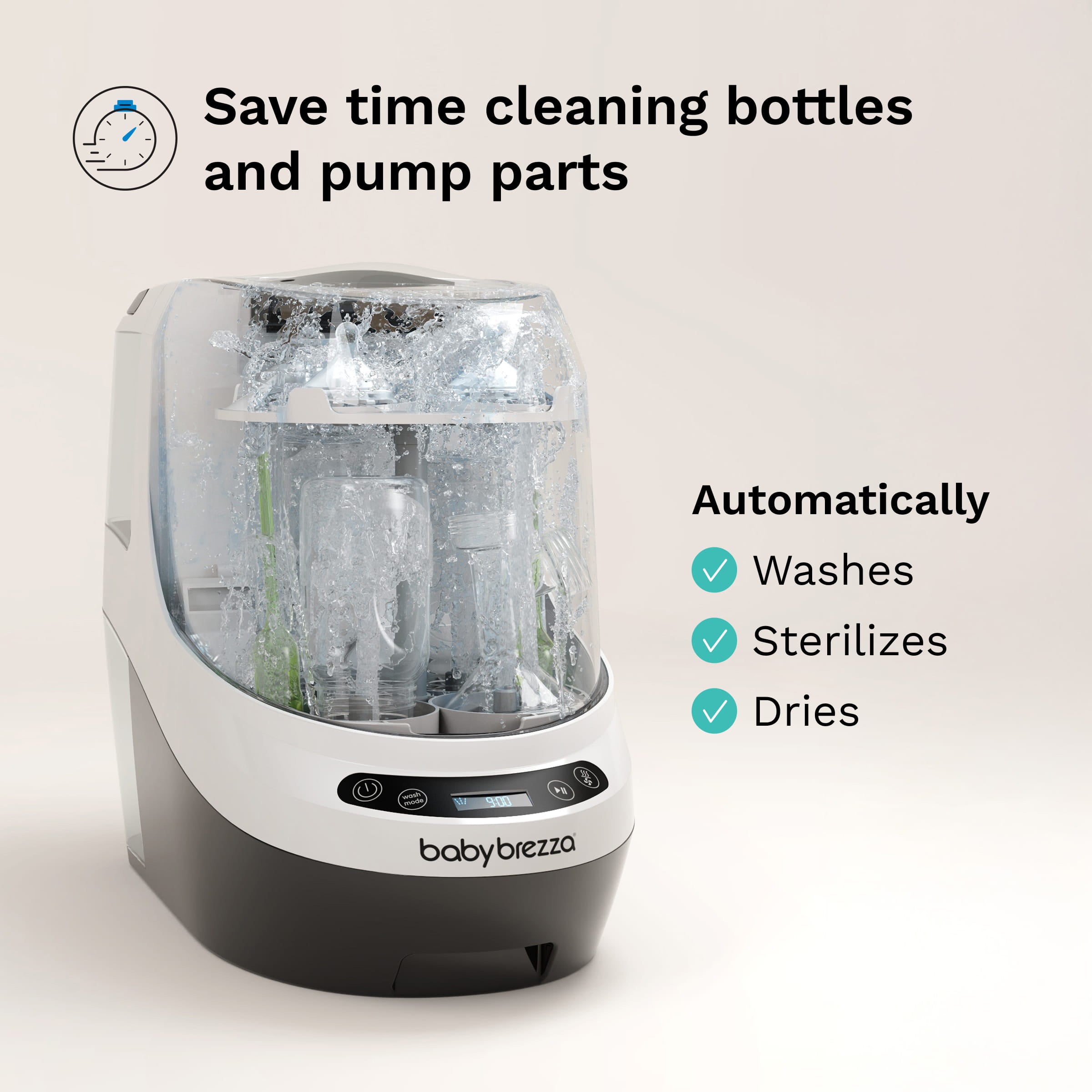 Baby Brezza Bottle Washer Pro loaded with bottles