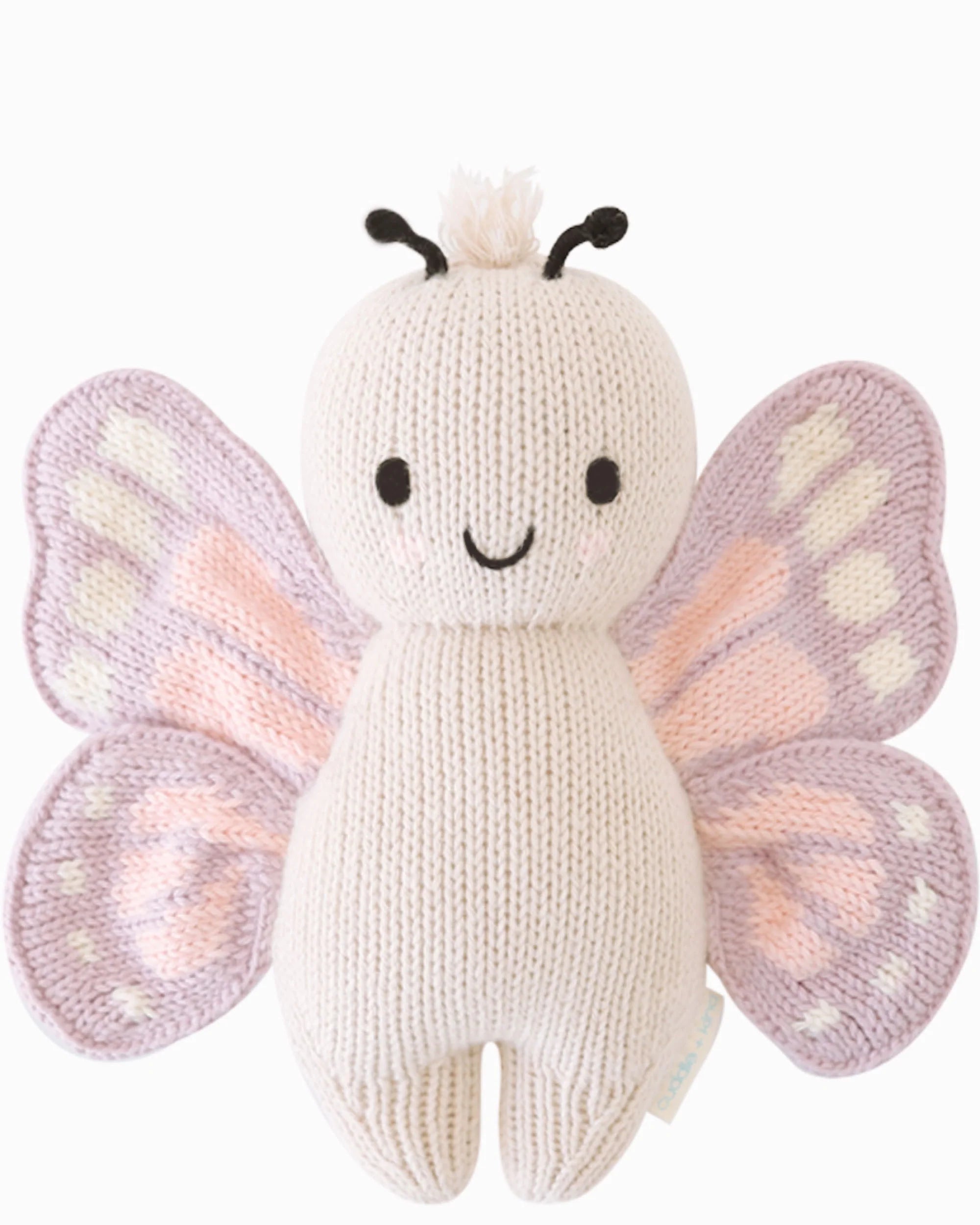 Soft baby butterfly plush toy from Cuddle + Kind featuring pastel colors and gentle butterfly design for comforting cuddles.
