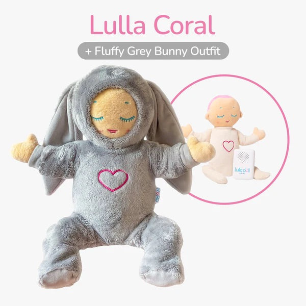 Lulla Coral + Fluffy Grey Bunny Outfit