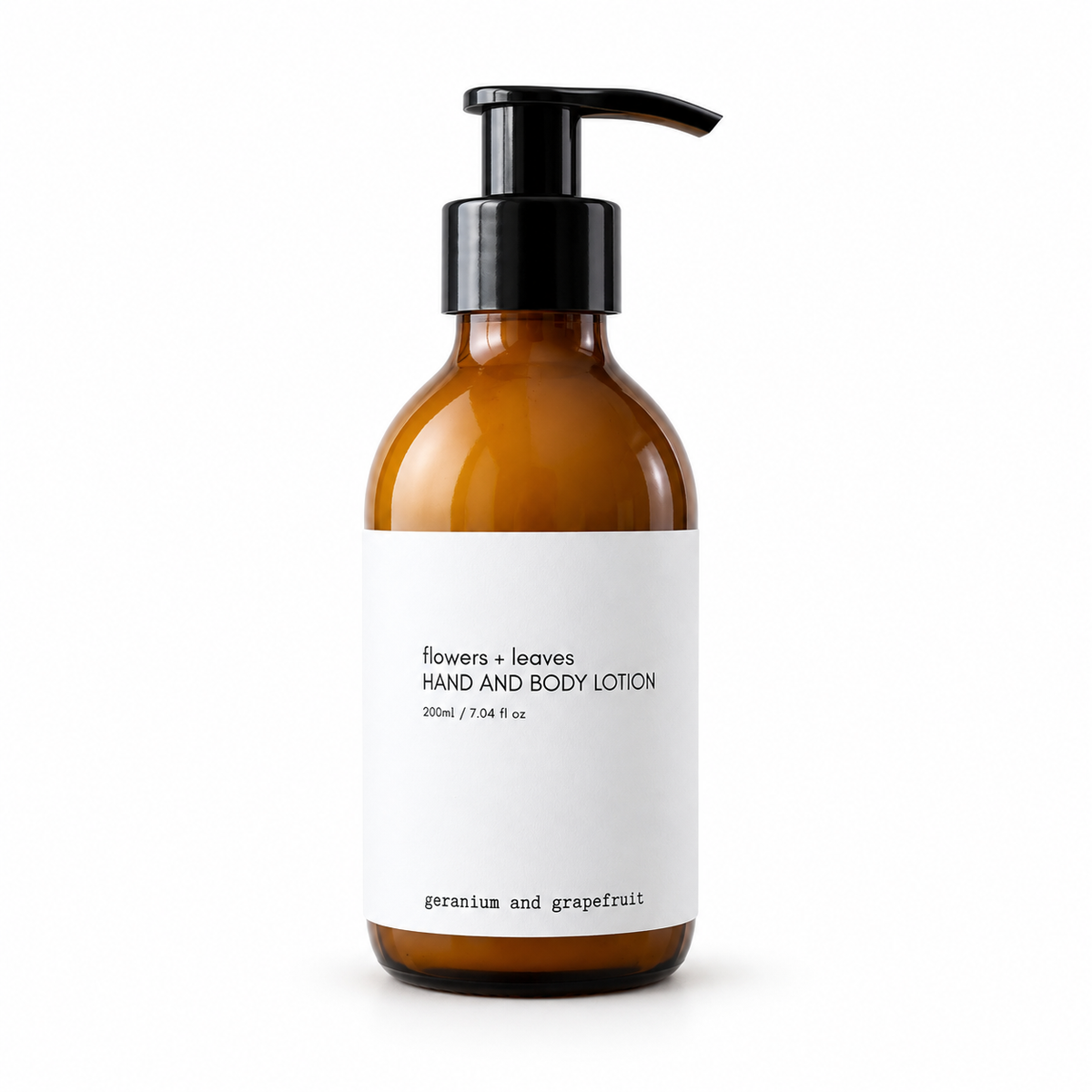 Flowers & Leaves geranium and grapefruit hand and body lotion bottle with floral and citrus design, 200ml.