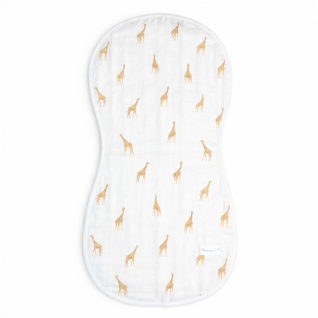 Bubbadue giraffe burp cloth from the blankets and muslins collection, featuring soft fabric and adorable giraffe design.