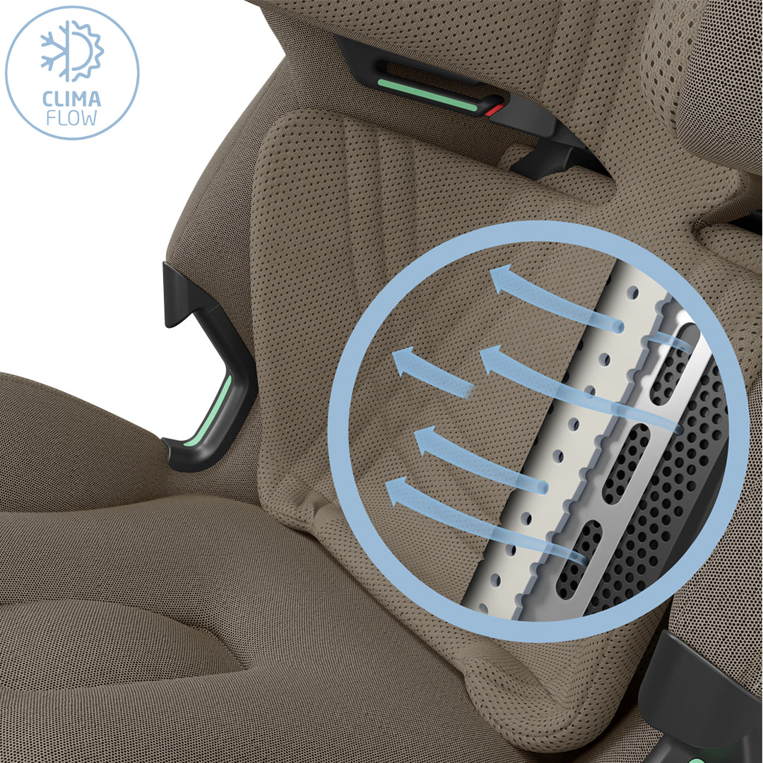 Maxi Cosi Emerald 360 Pro travel system with Twillic Truffle fabric, featuring a stroller and car seat in a modern design.