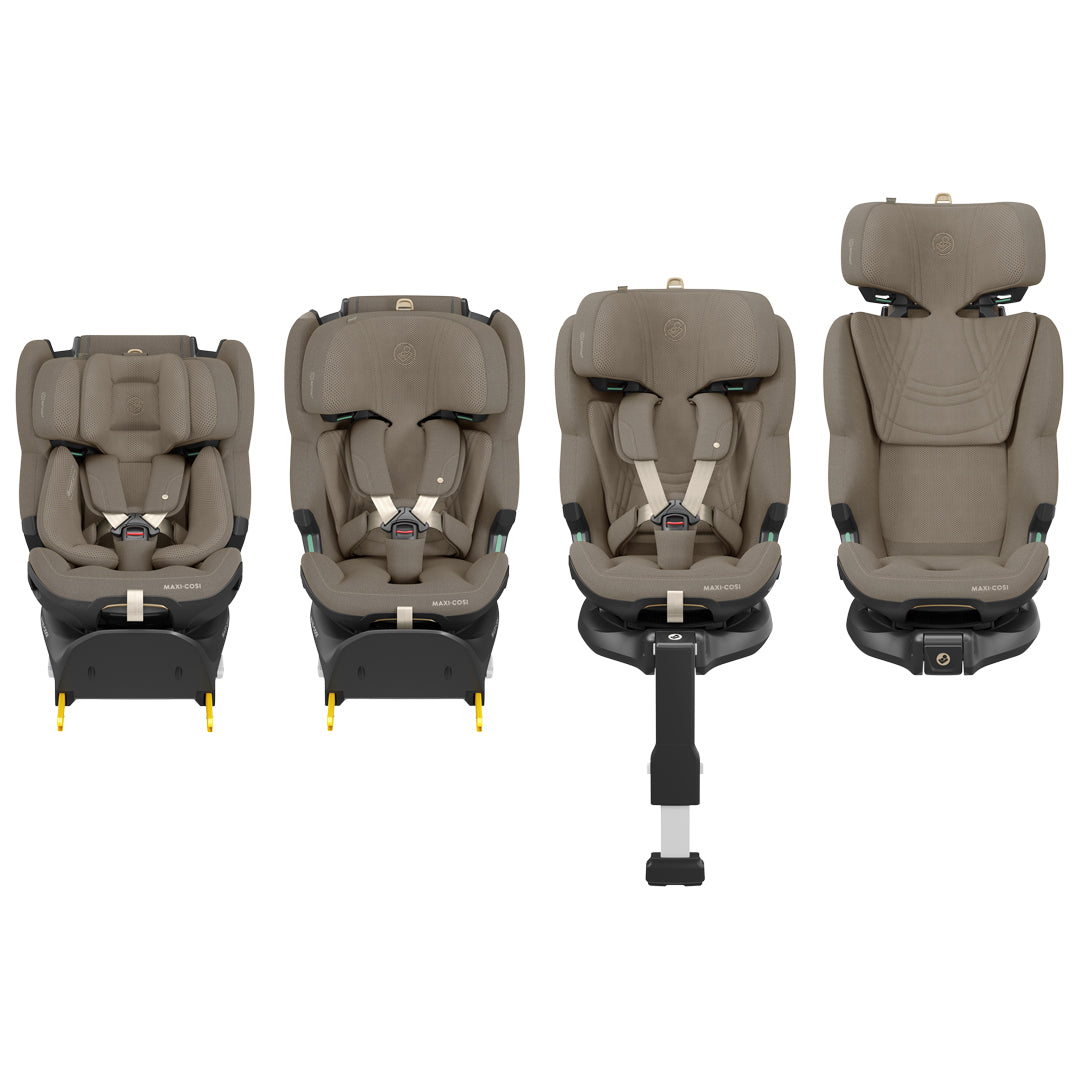Maxi Cosi Emerald 360 Pro travel system with Twillic Truffle fabric, showing the car seat and stroller in a modern design.