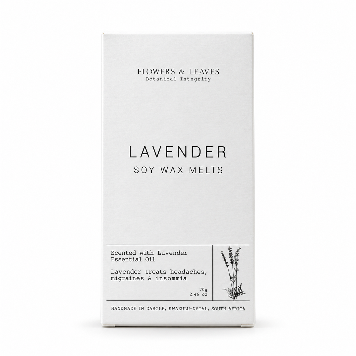 Lavender Flowers & Leaves soy wax melts in a clear container, showcasing the floral and leaf design for fragrant home scenting