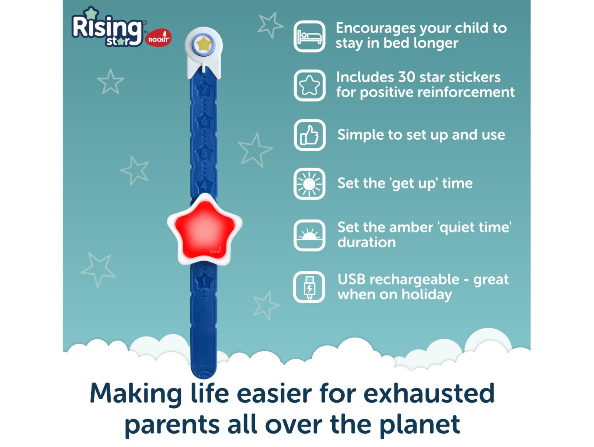 Rising Star feature overview - reward system, star stickers, simple setup and USB rechargeable.