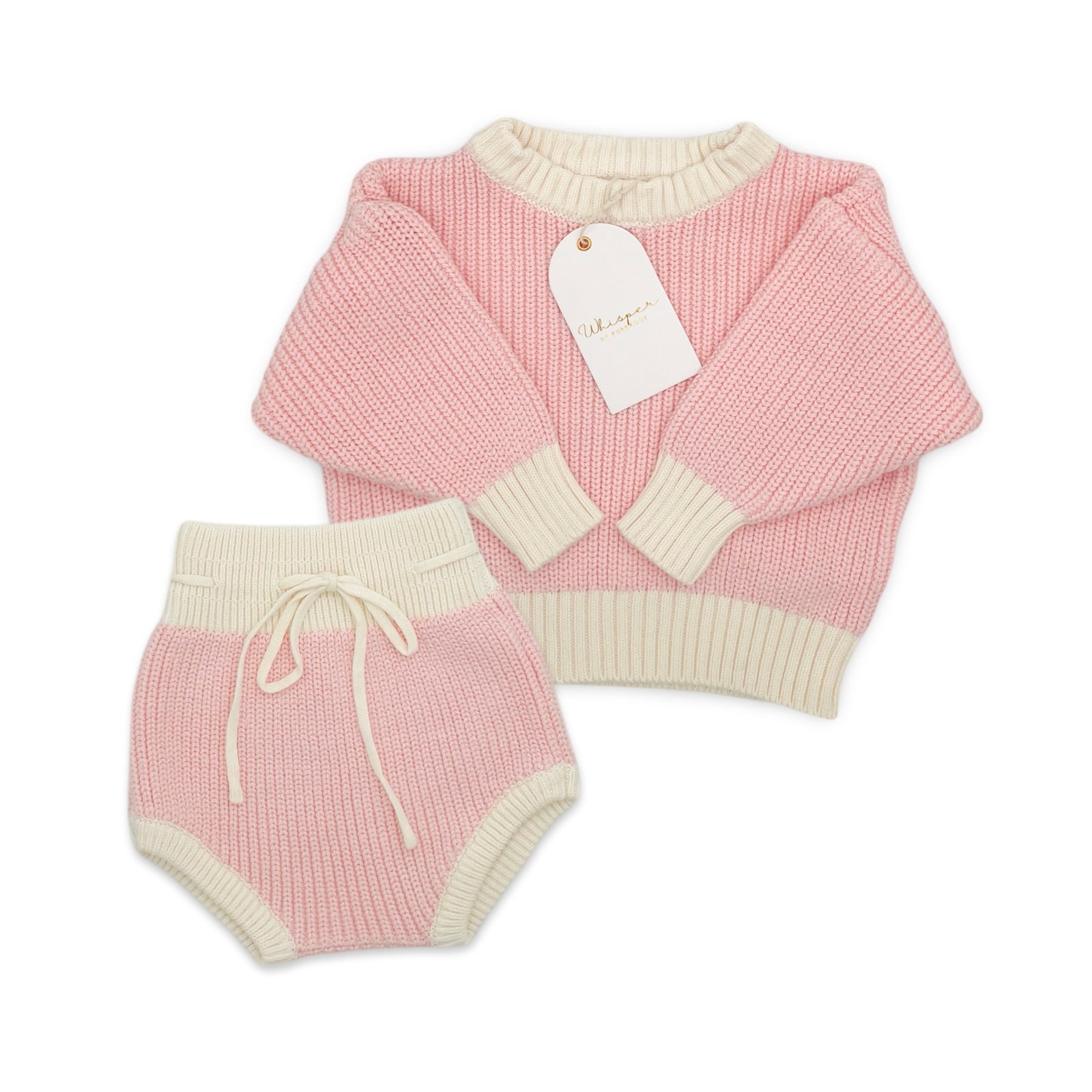 Knitted Jersey & Bloomer Set (0-6 Months) - Pink