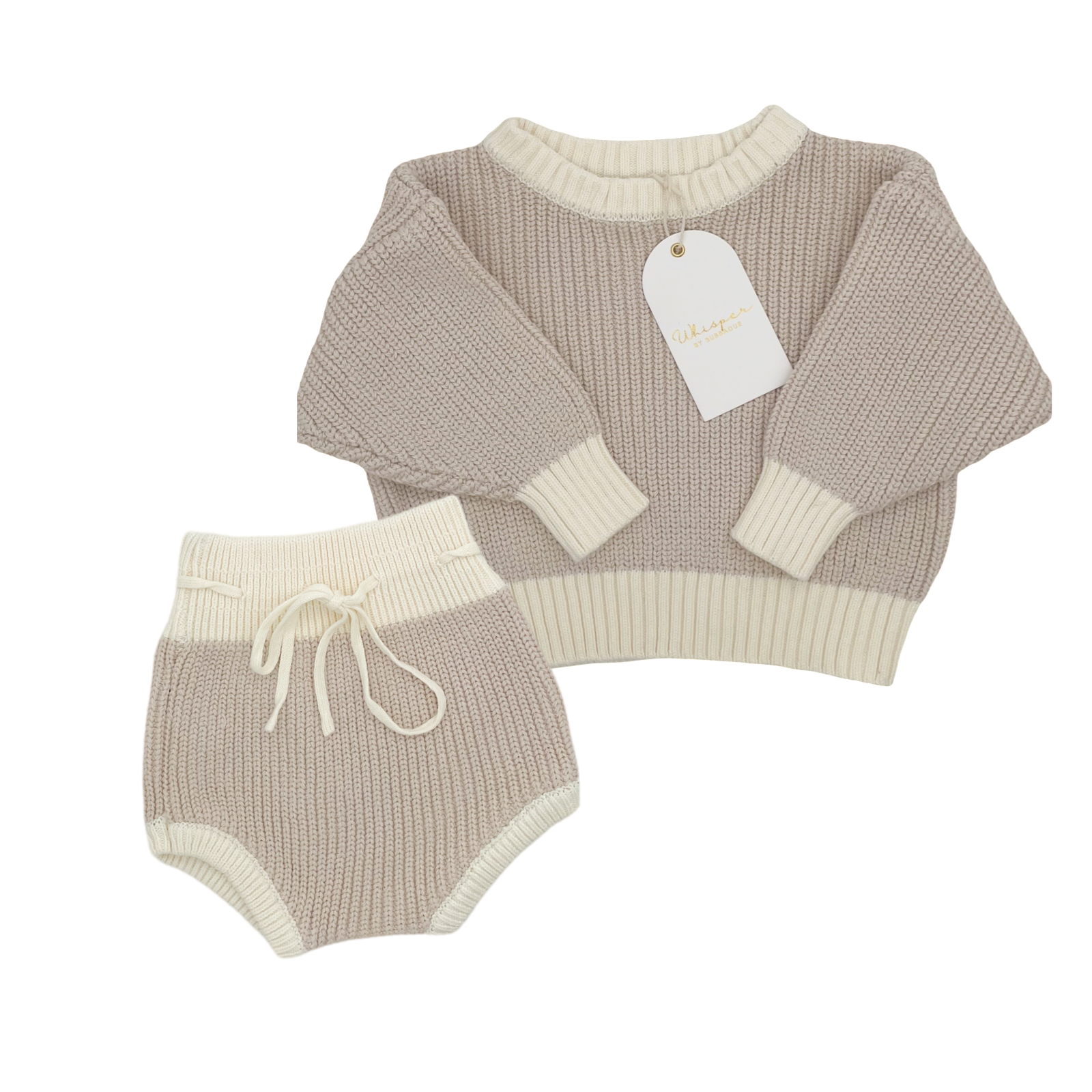 Knitted Jersey & Bloomer Set (0-6 Months) - Biscuit