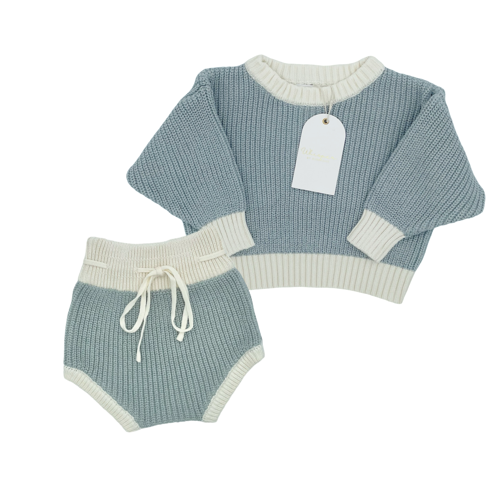 Knitted Jersey & Bloomer Set (0-6 Months) - Misty Blue