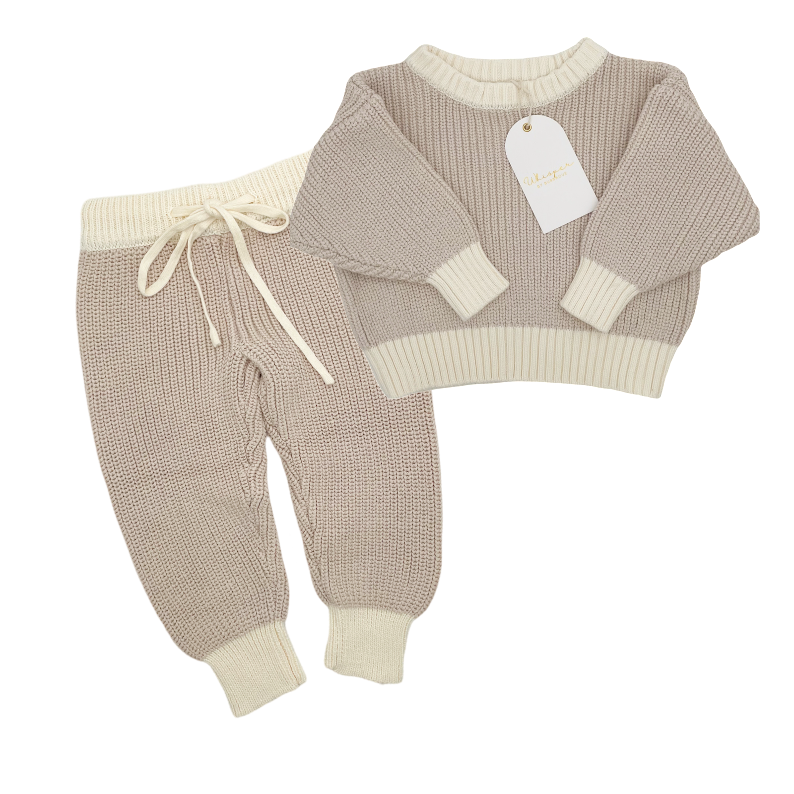 Knitted Tracksuit (0-6 Months) - Biscuit