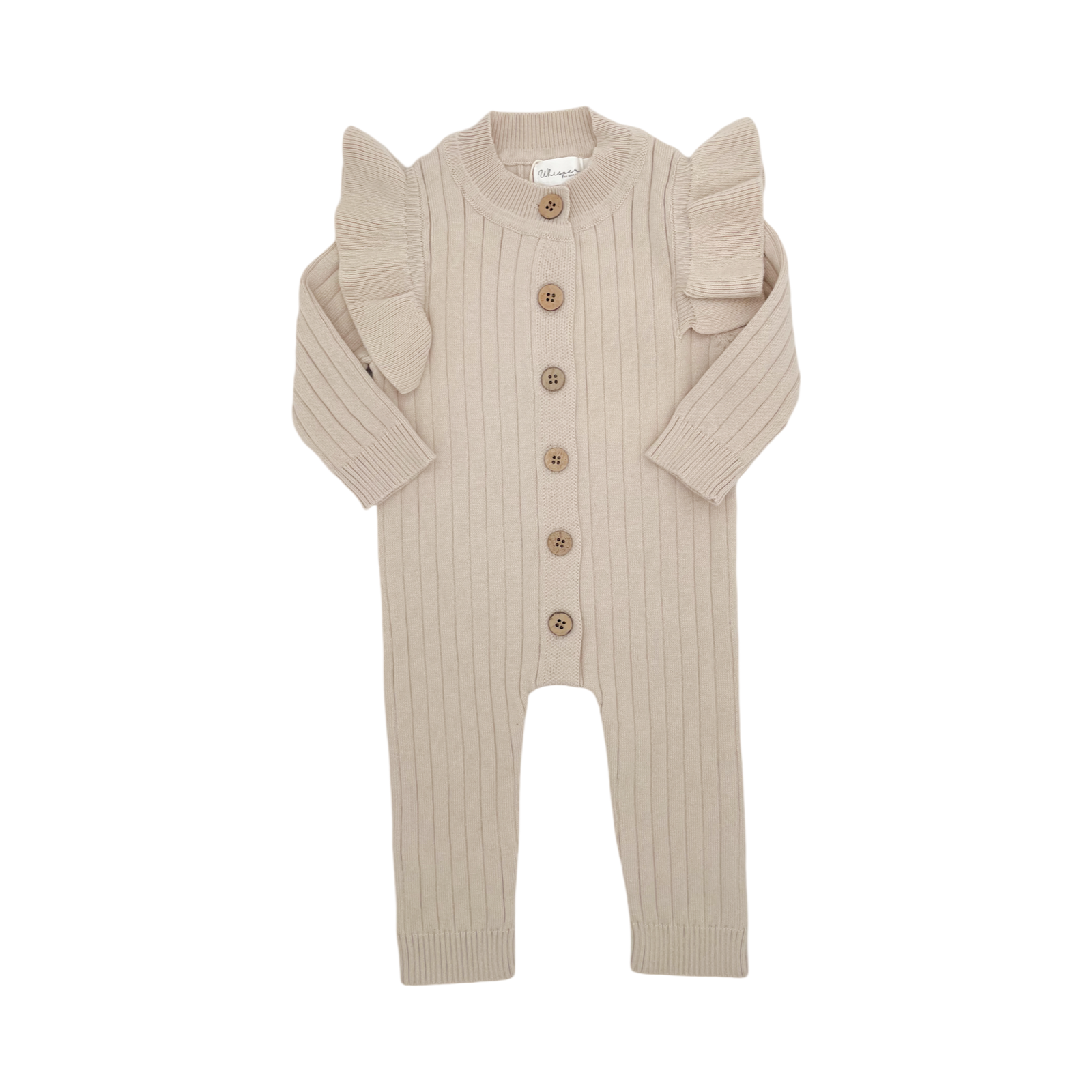 Knitted Frilly Romper (0-6 Months) - Biscuit