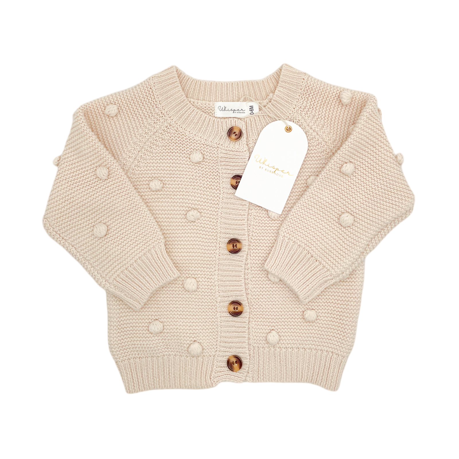 Knitted Bobble Cardigan (0-6 Months) - Biscuit