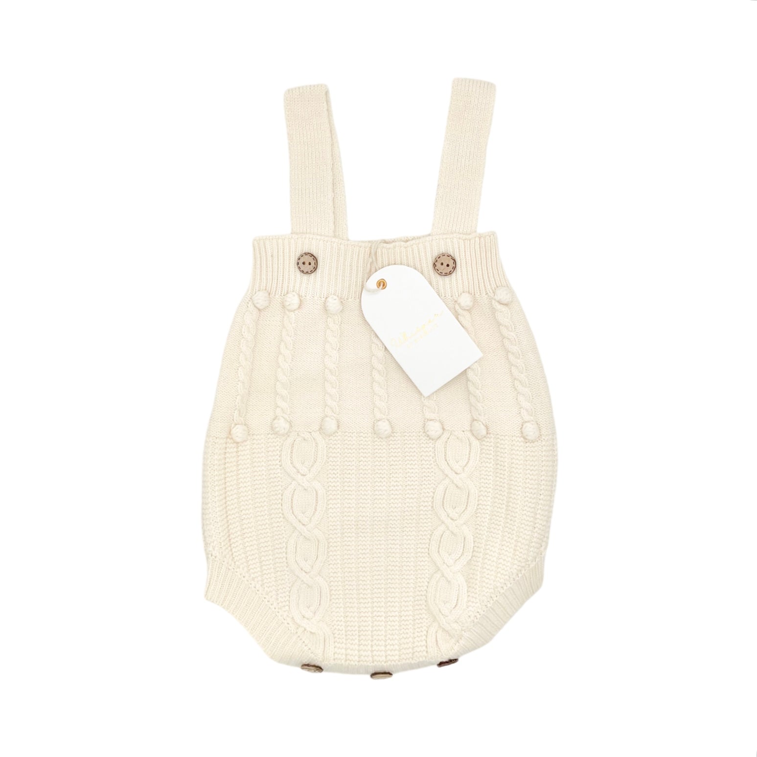 Knitted Cable Summer Romper (0-6 Months) - Ivory