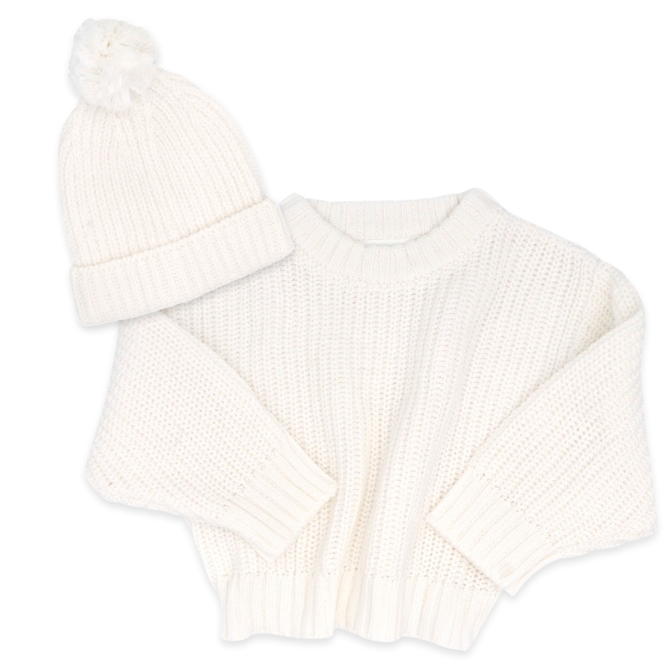 Bubbadue Knitted Baby Jersey & Beanie Set - Milk - Bubbadue