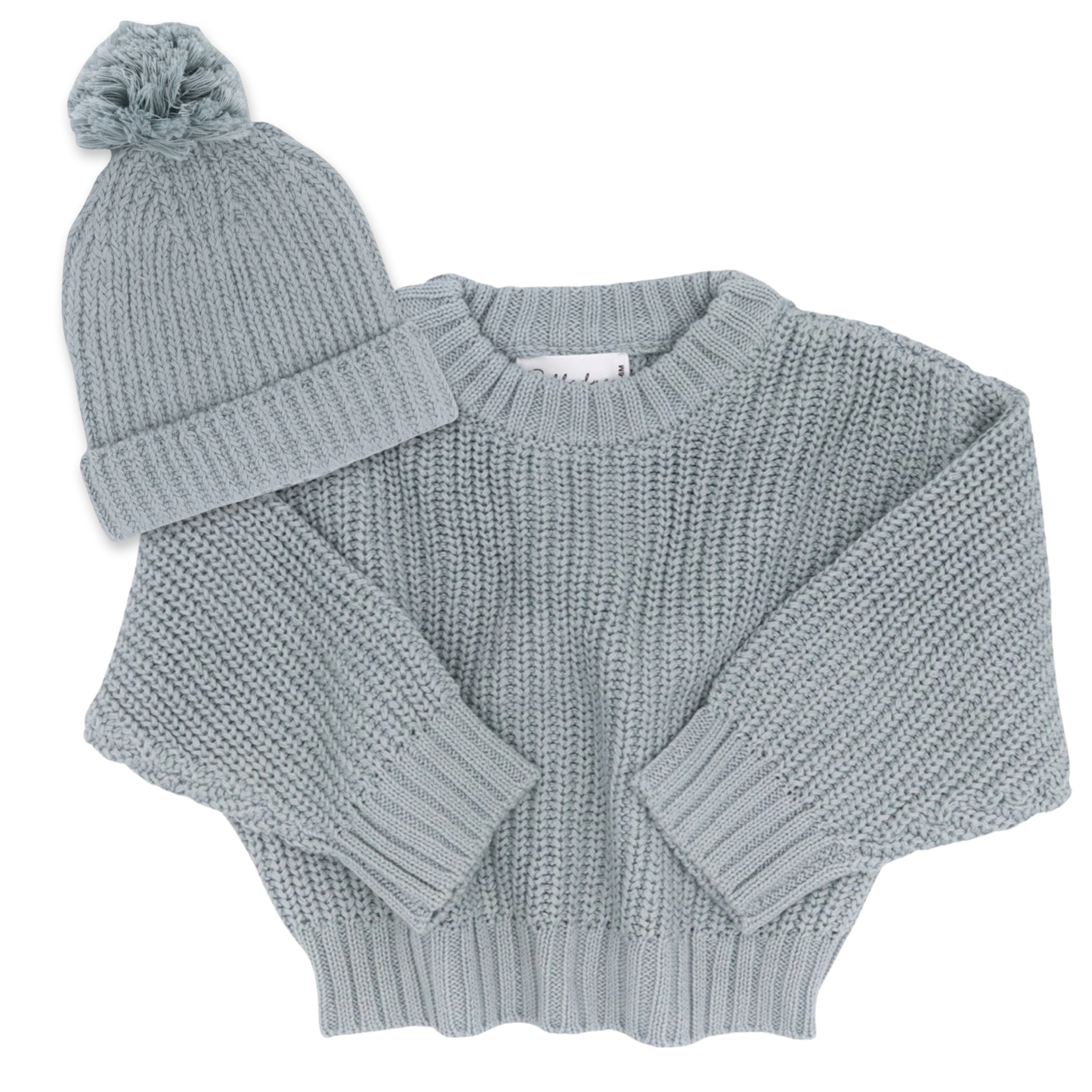 Bubbadue Knitted Baby Jersey & Beanie Set - Misty Blue - Bubbadue