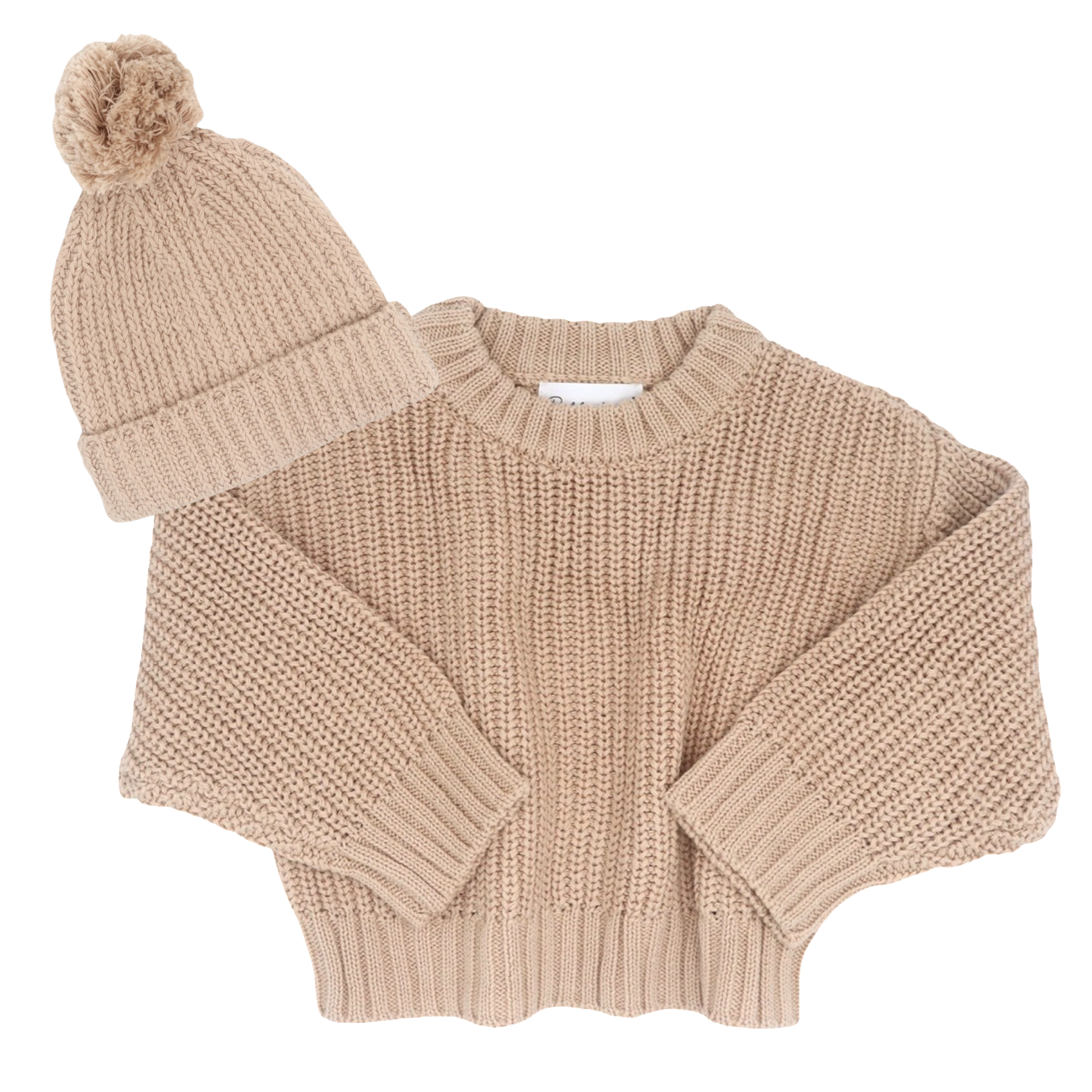 Bubbadue Knitted Baby Jersey & Beanie Set - Toffee - Bubbadue