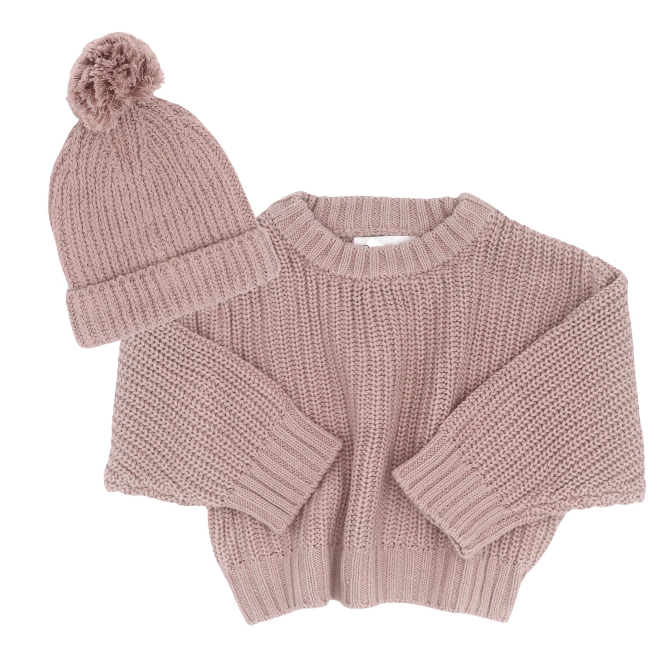 Bubbadue Knitted Baby Jersey & Beanie Set - Dusty Lilac - Bubbadue