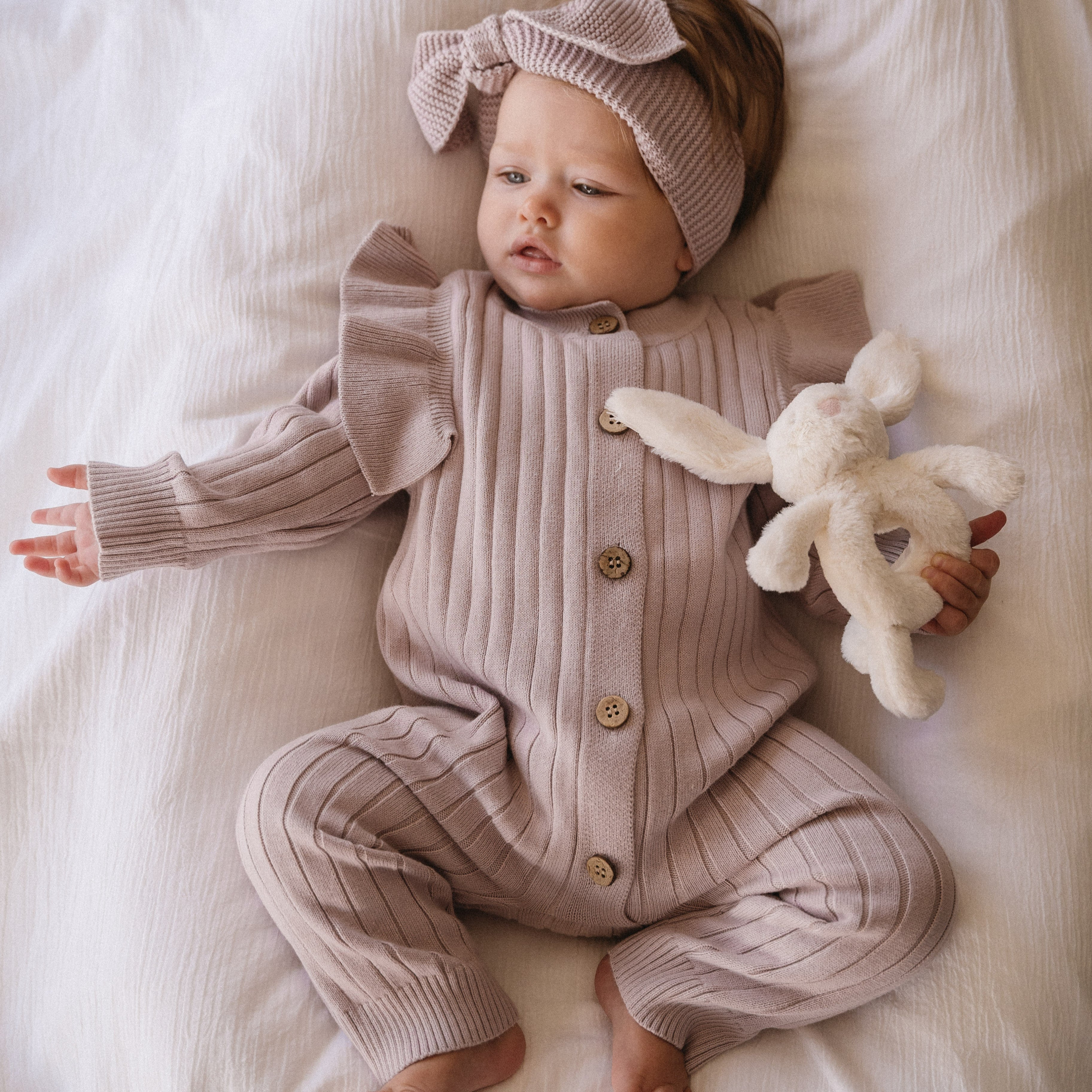 Knitted Frilly Romper (0-6 Months) - Dusty Pink - Bubbadue