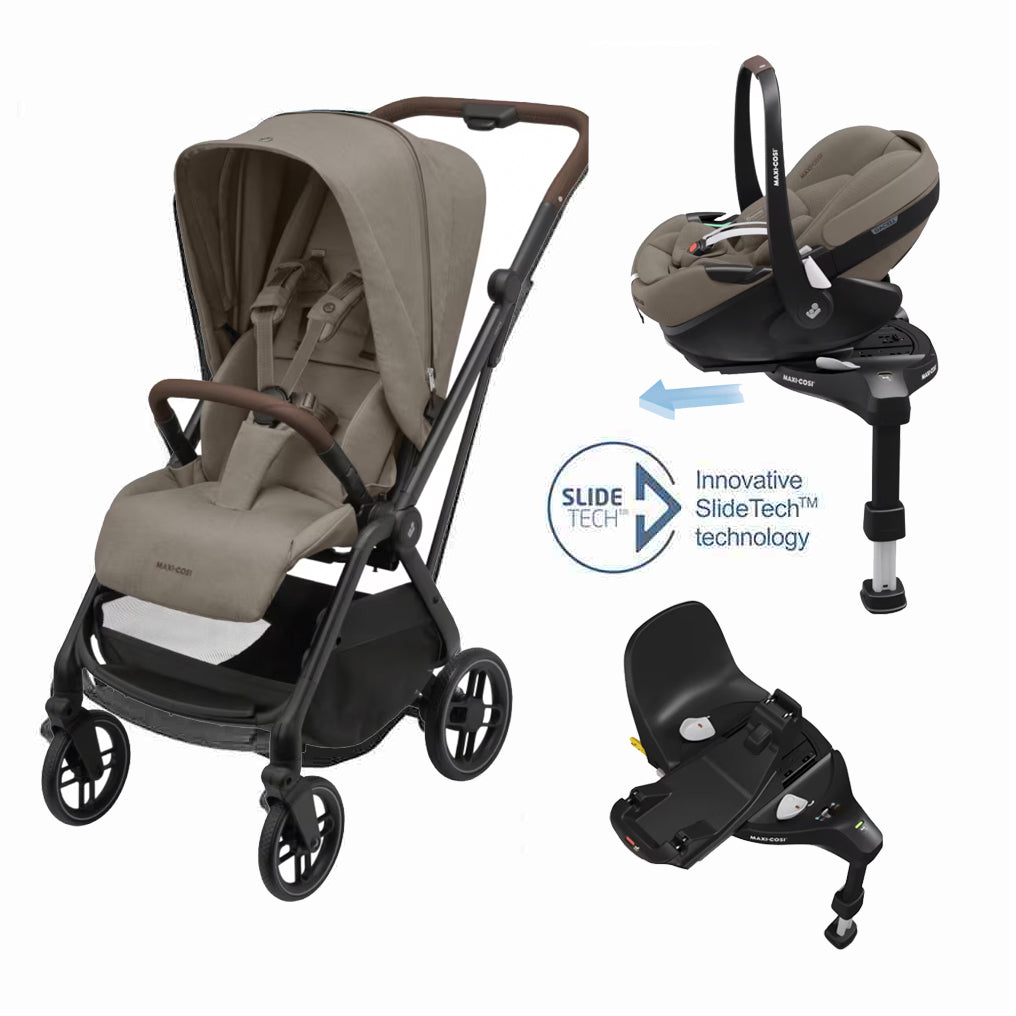 Leona² Travel System: Leona² Stroller + Pebble 360 Pro Car Seat + FamilyFix 360 Pro Slide Base - Twillic Truffle - Bubbadue