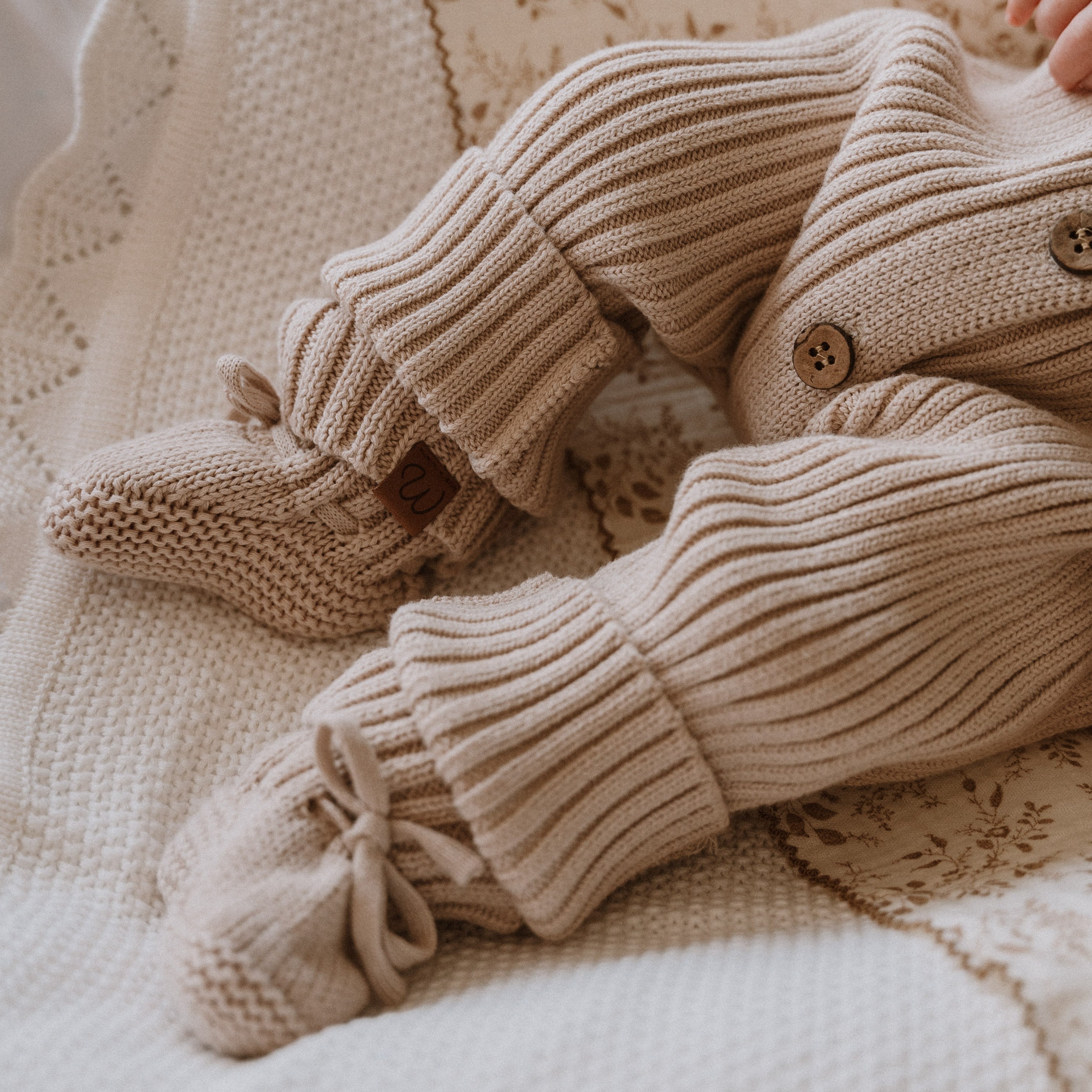 Knitted Booties (0-3 Months) - Biscuit