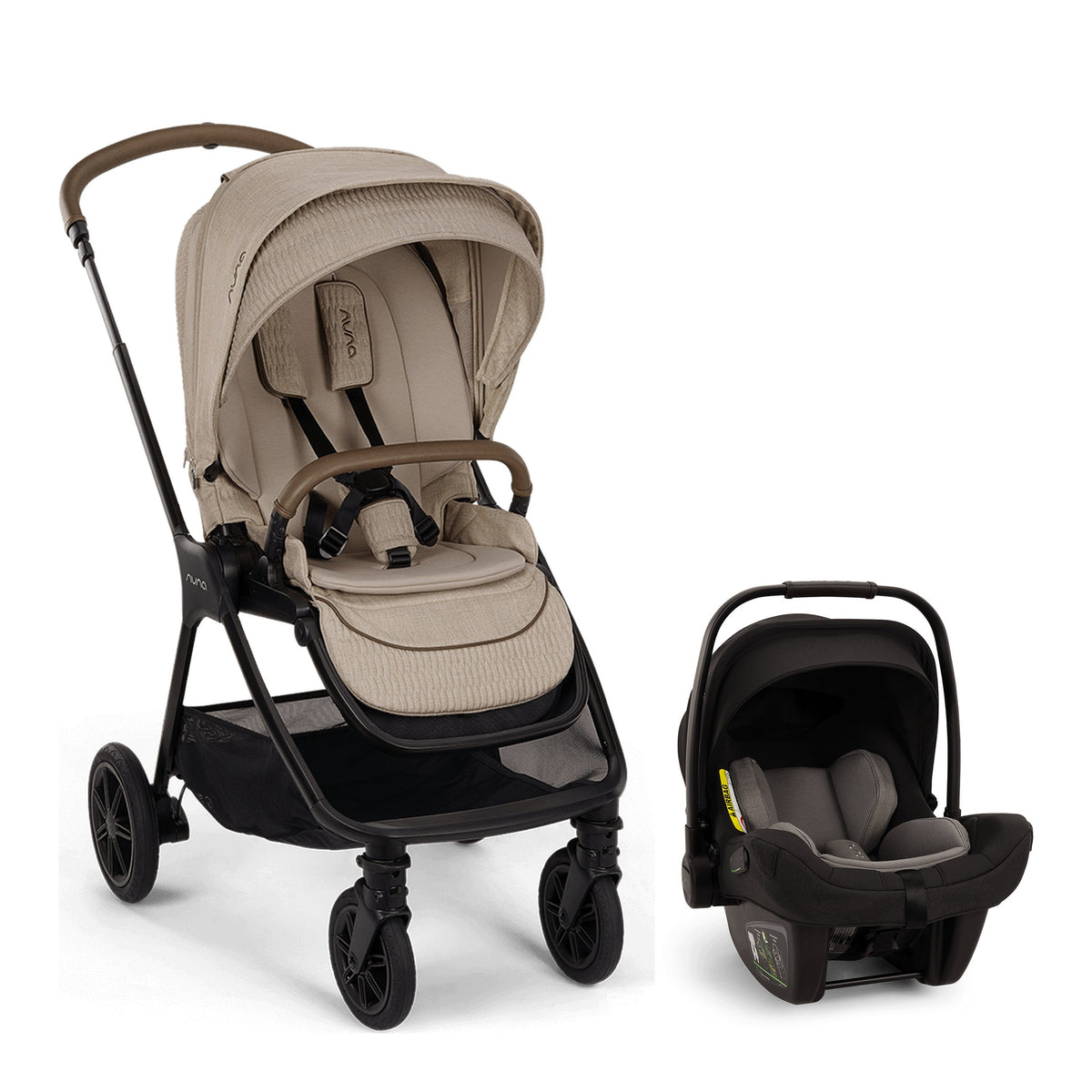 Nuna TRIV next travel system with stroller and PIPA next car seat in Cosmopolitan color, featuring a sleek, modern design.