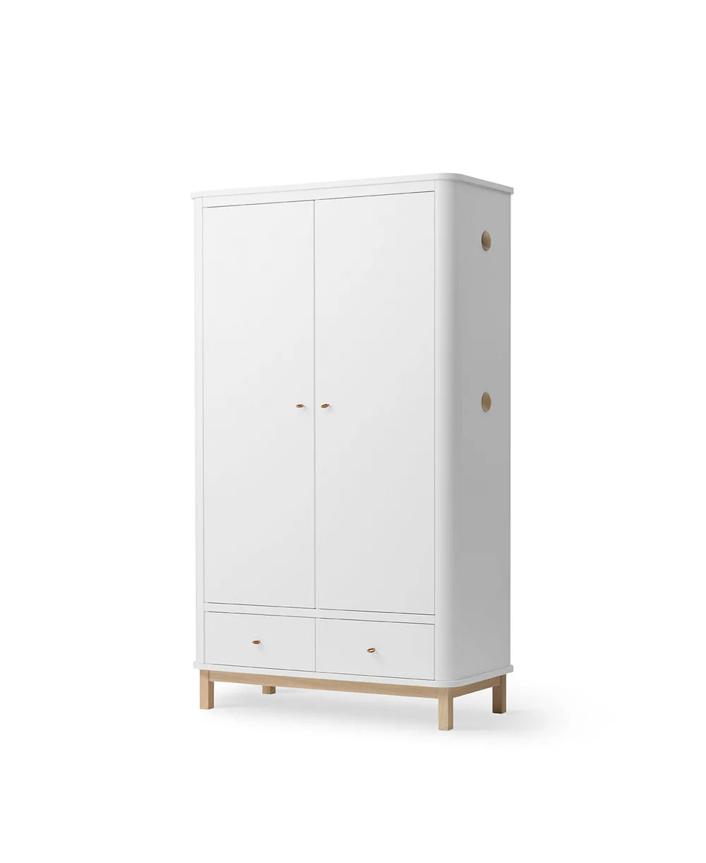 Wood Wardrobe 2 Doors - White/Oak - Bubbadue