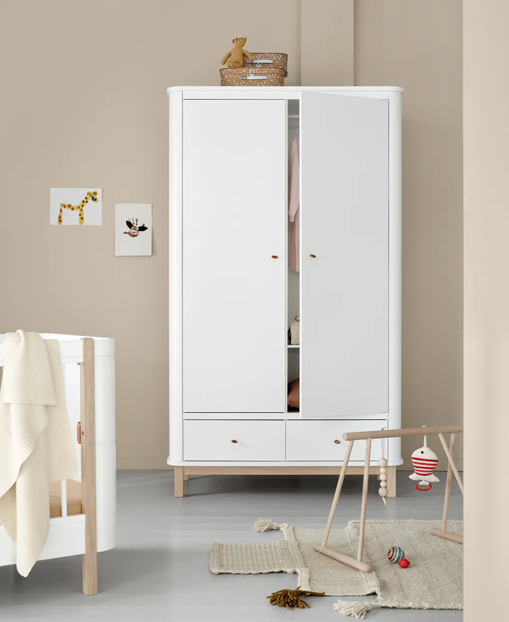 Wood Wardrobe 2 Doors - White/Oak - Bubbadue